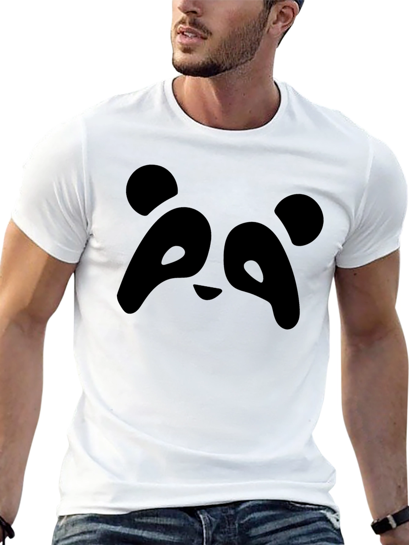 Panda Face Graphic Black T-Shirt - Unisex