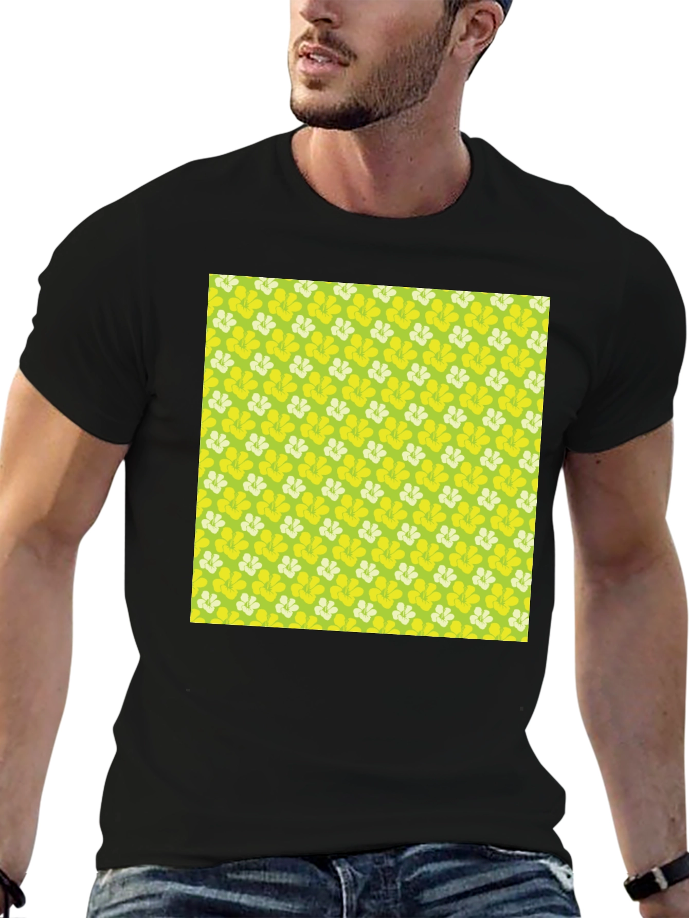 Floral Pattern Black Tee