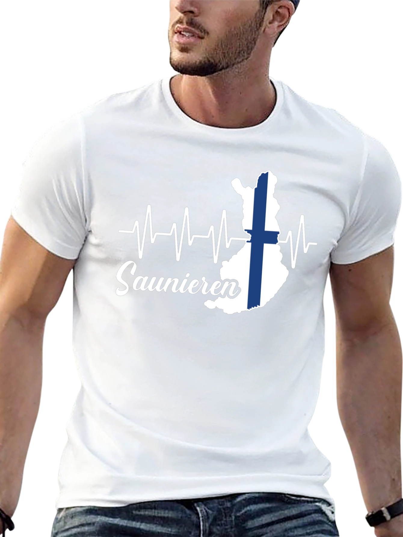 Finnish Sauna Lover T-Shirt - Finland Flag Heartbeat Design