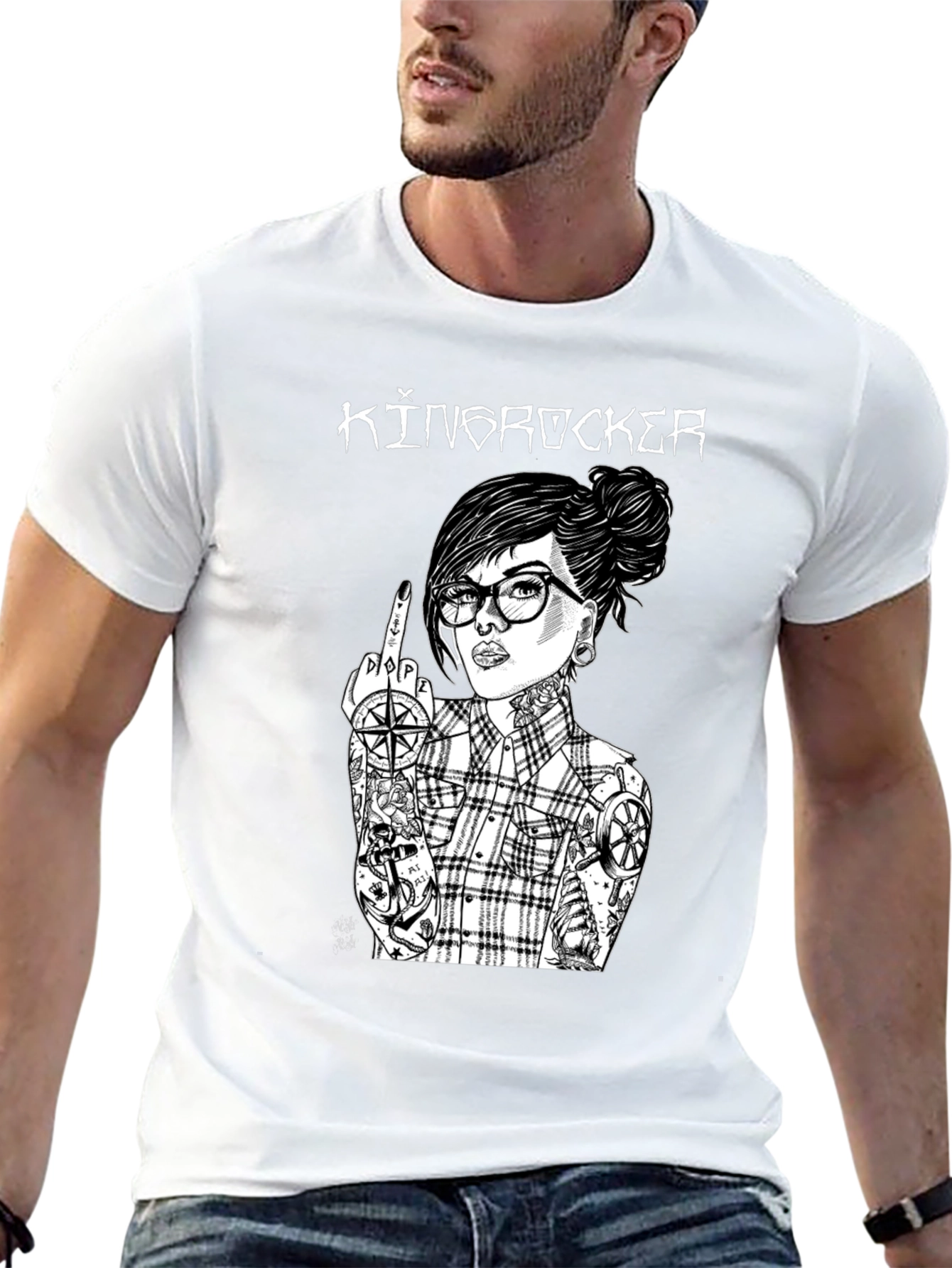 Kingrocker Graphic T-Shirt - Edgy Tattooed Woman Design