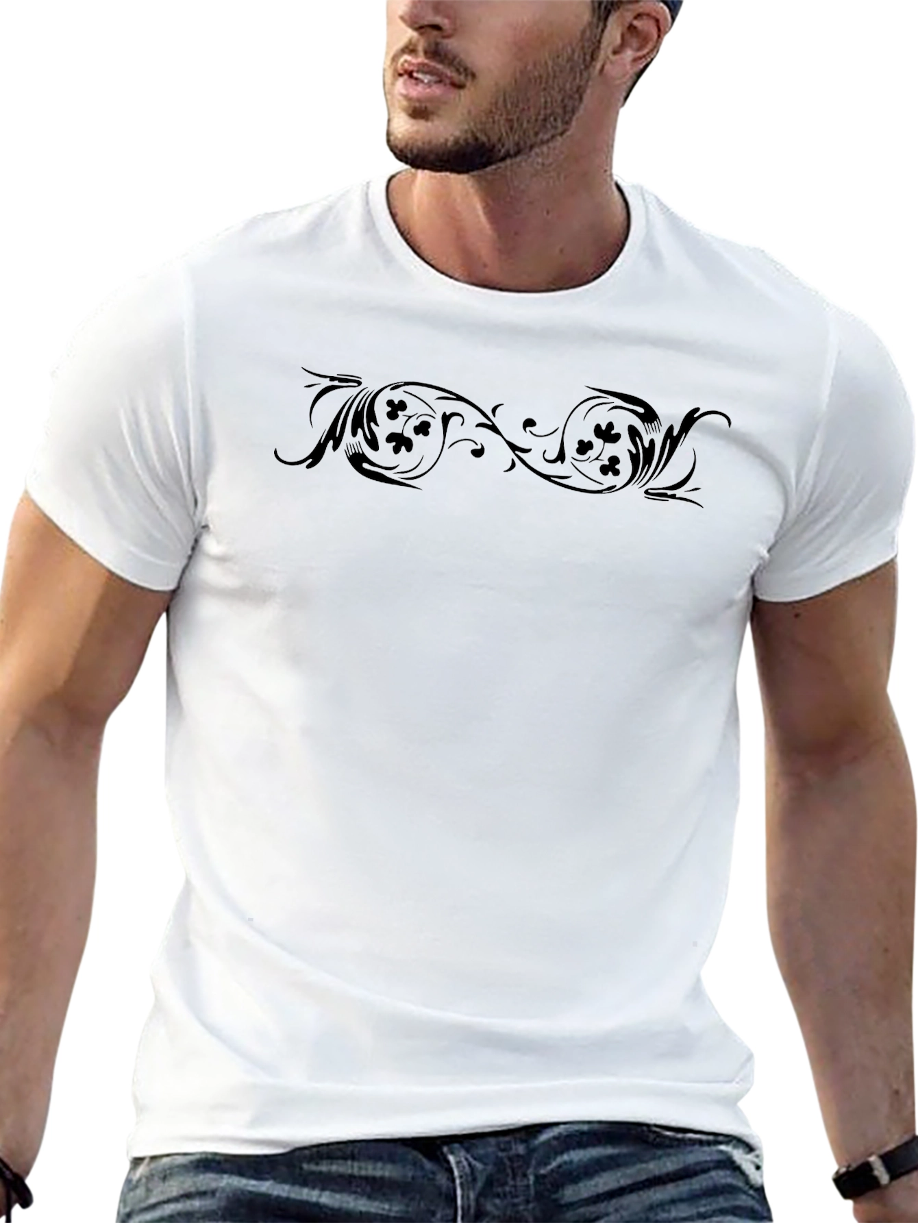Elegant Black T-Shirt with Decorative Band