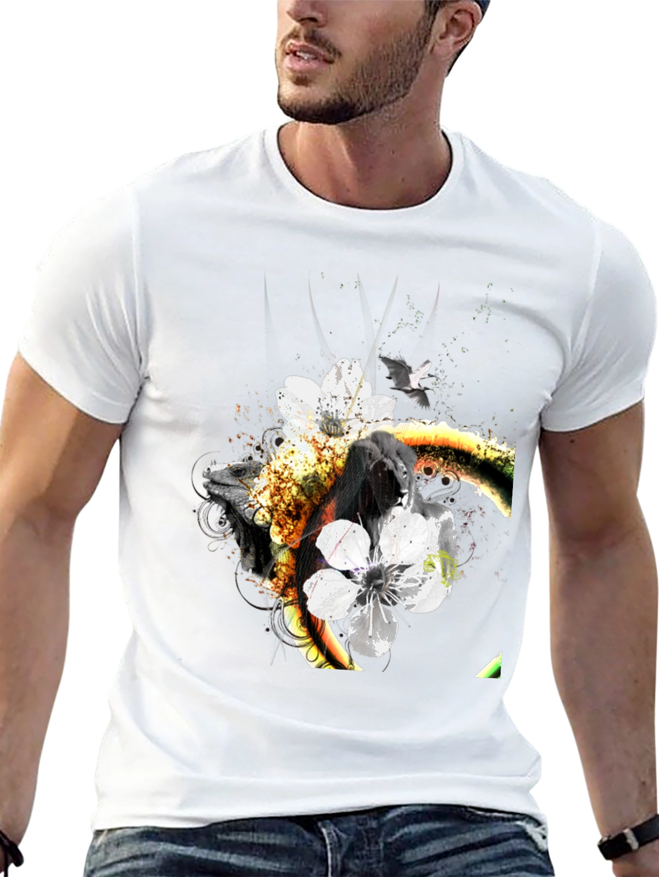 Unique Floral & Fauna Graphic Tee - Black