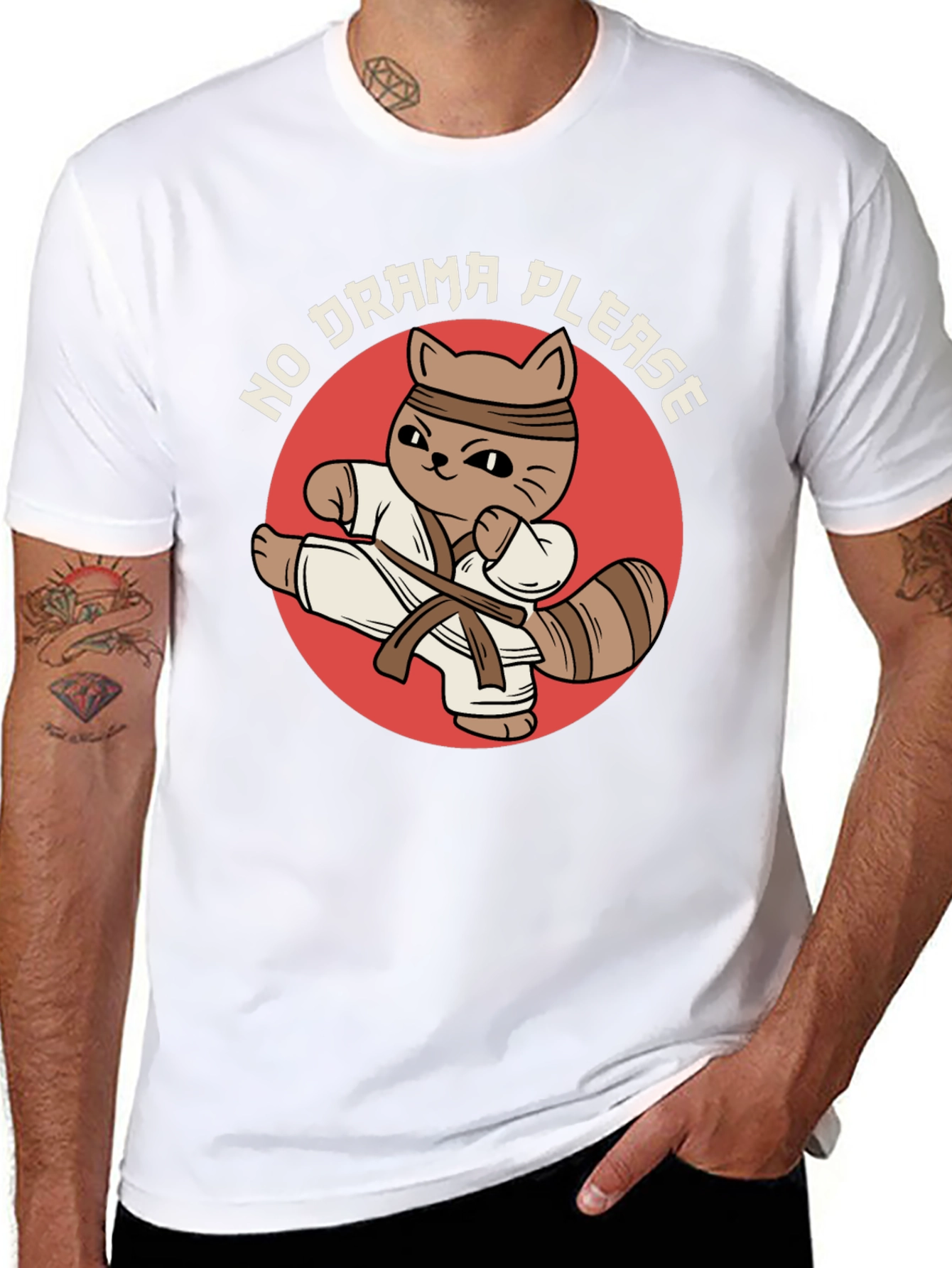 Funny Karate Cat T-Shirt - No Drama Please!