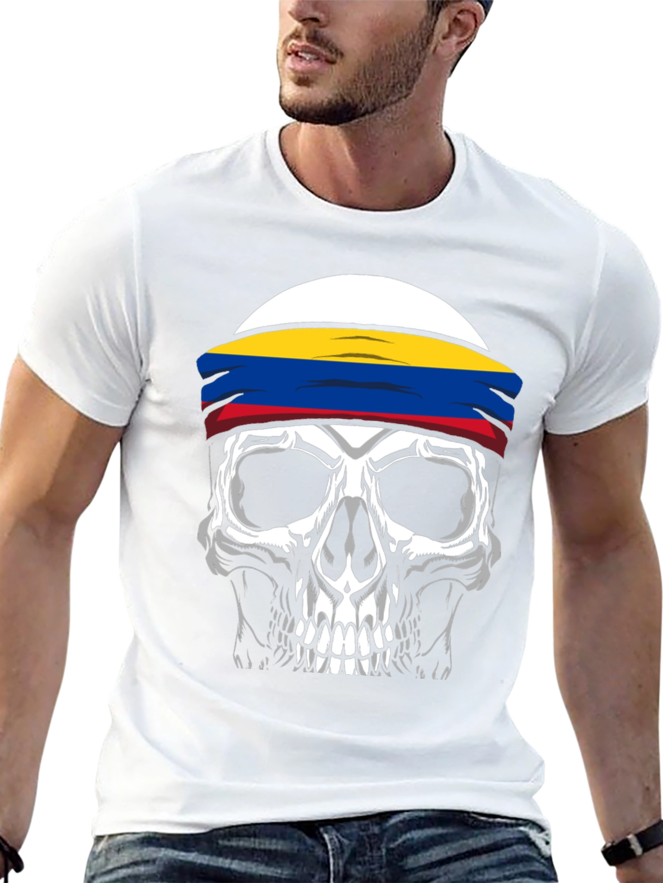 Skull T-Shirt with Colombia Flag Headband