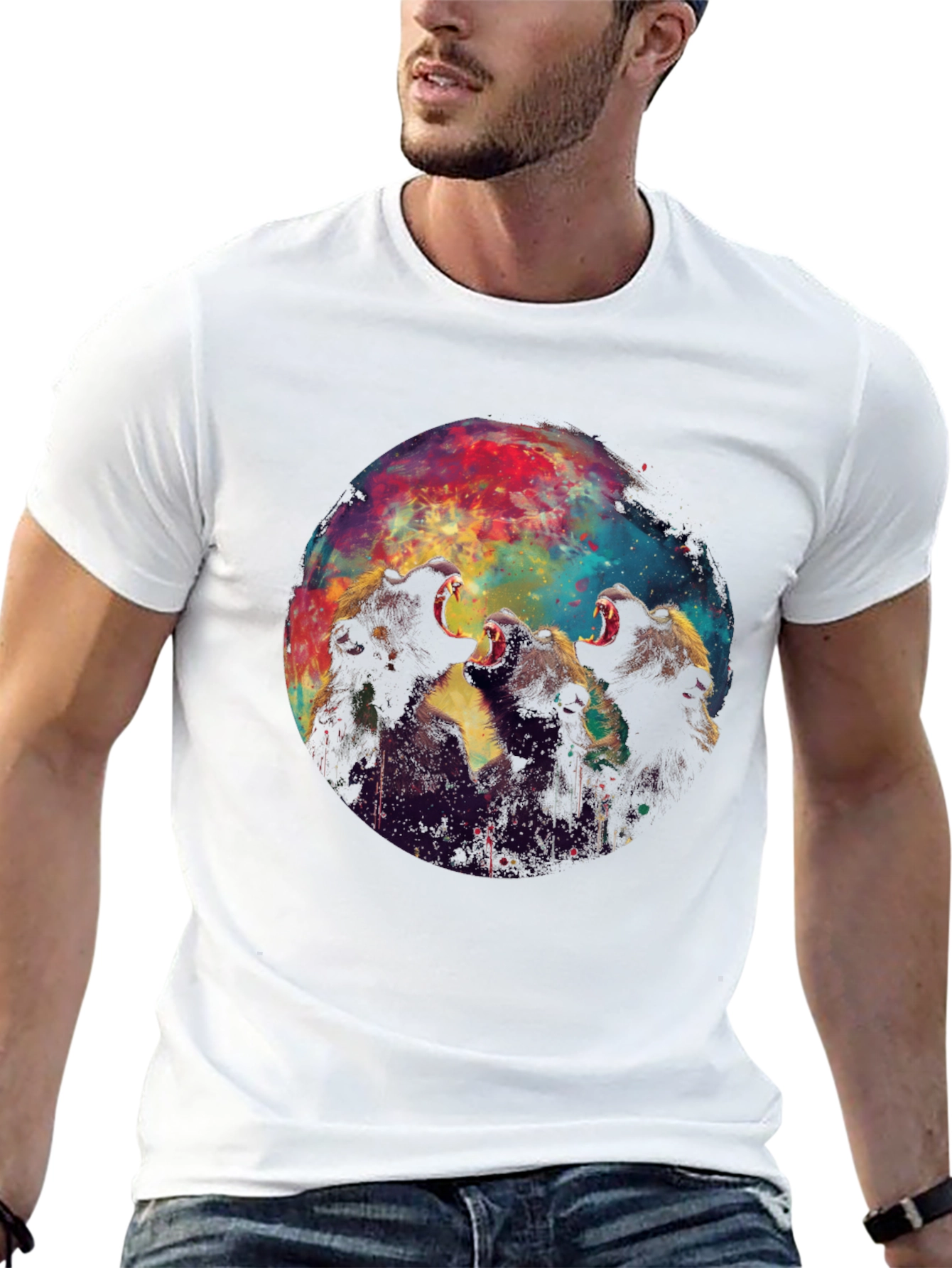 Roaring Bears Graphic Print Black T-Shirt