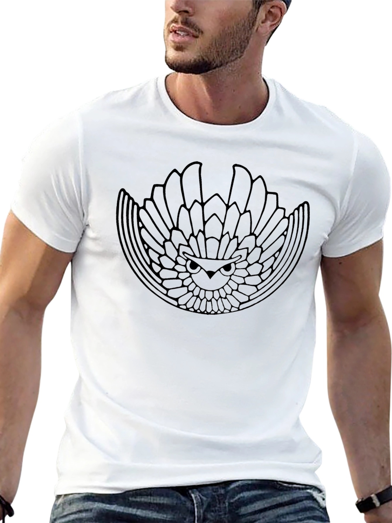Abstract Owl Graphic Black T-Shirt