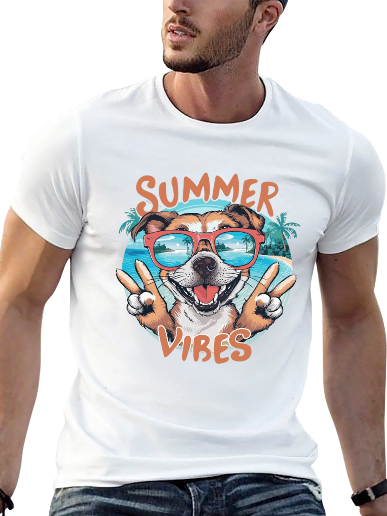 Summer Vibes Dog Graphic Tee - Casual Black T-Shirt