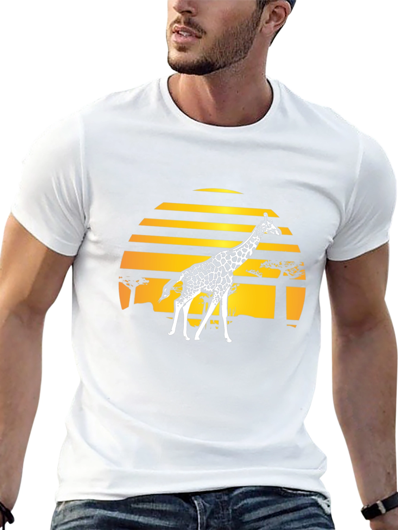 Giraffe Sunset Graphic Tee - Stylish Black T-Shirt