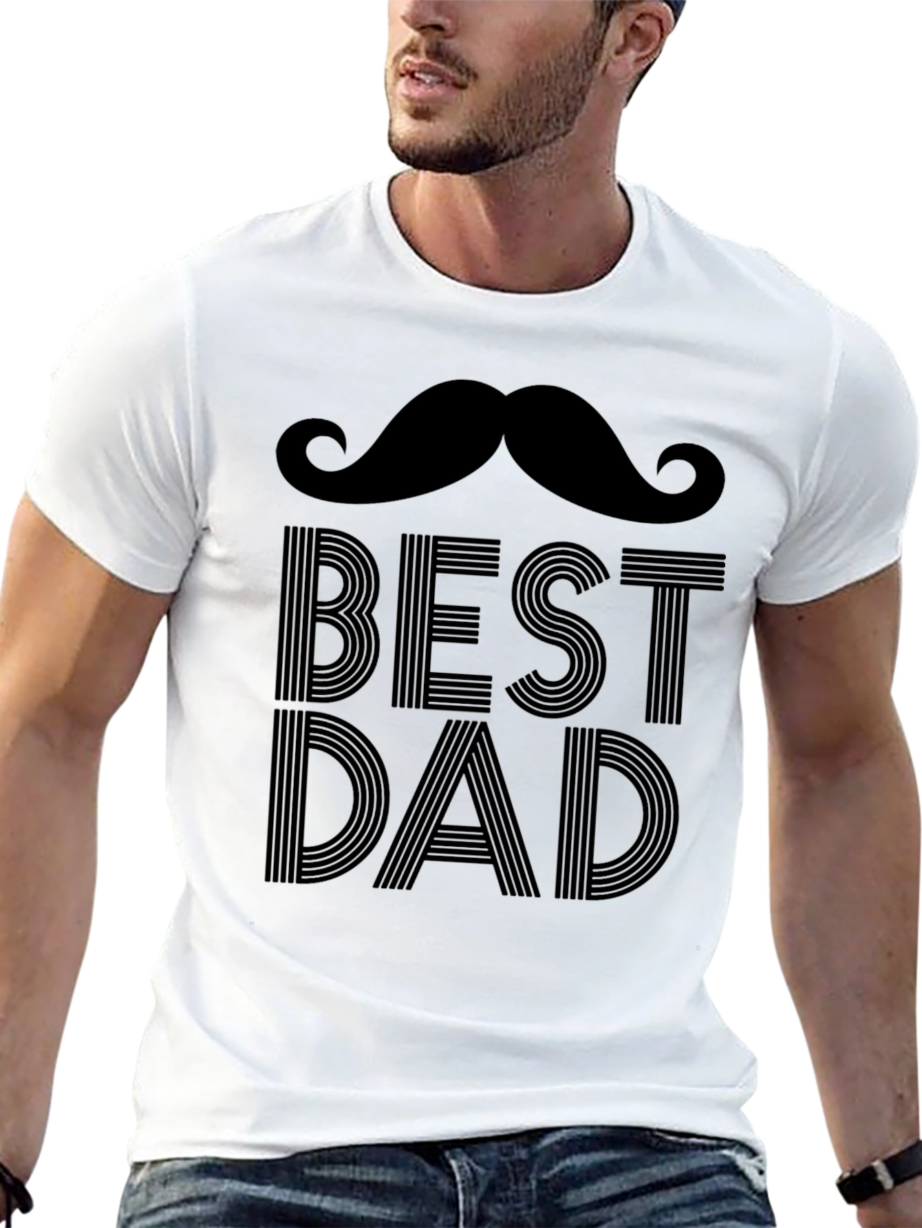 Best Dad Moustache Graphic Print T-Shirt