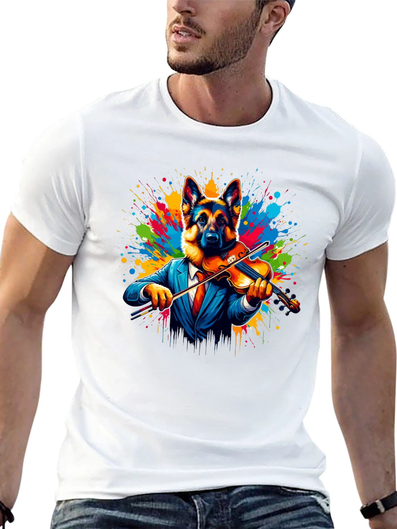German Shepherd Violinist Graphic Tee