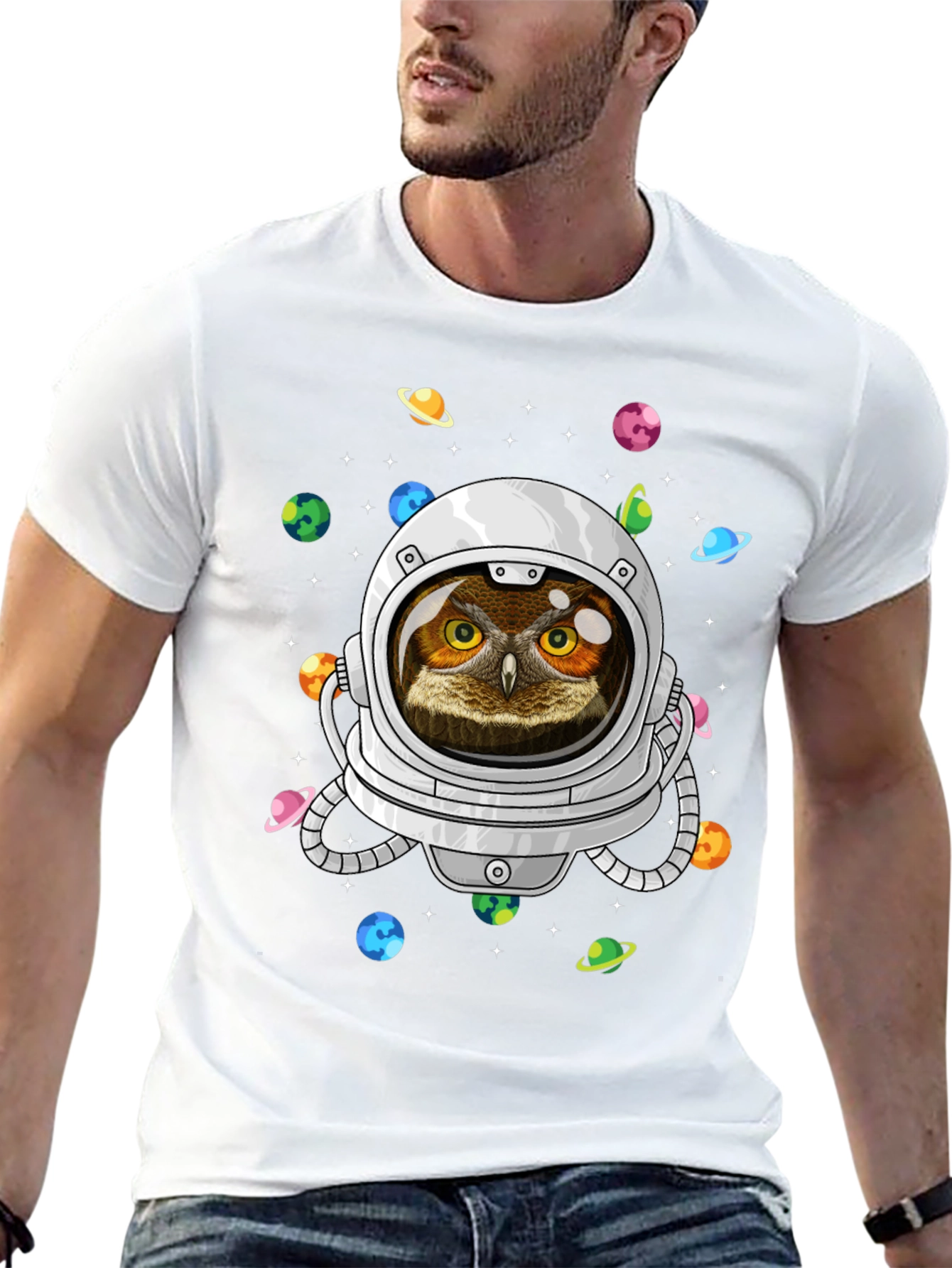 Astronaut Owl Graphic T-Shirt - Space Design