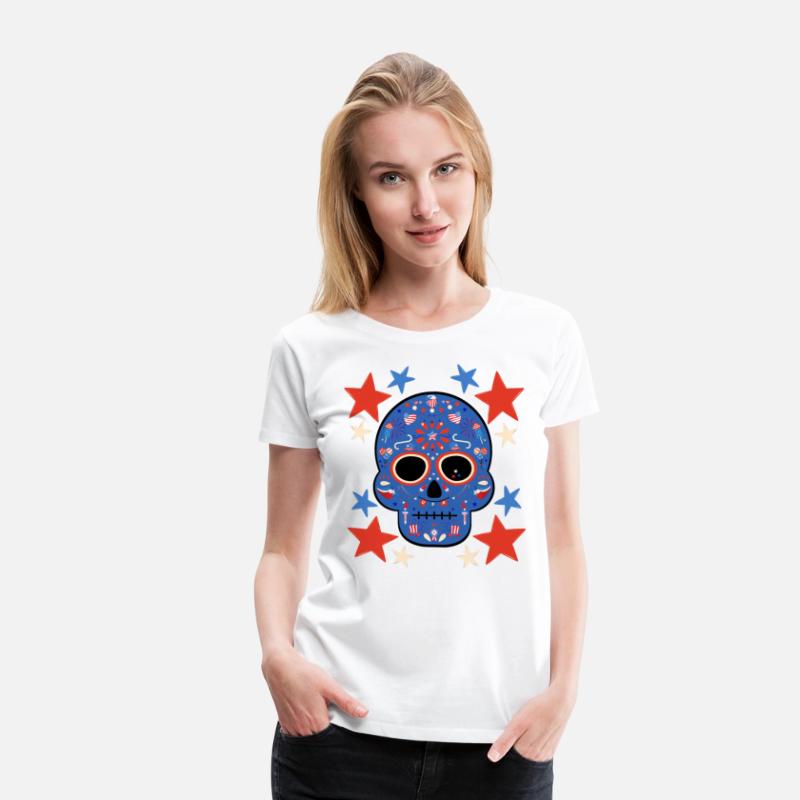 American Patriot Sugar Skull Stars July 4th Flag