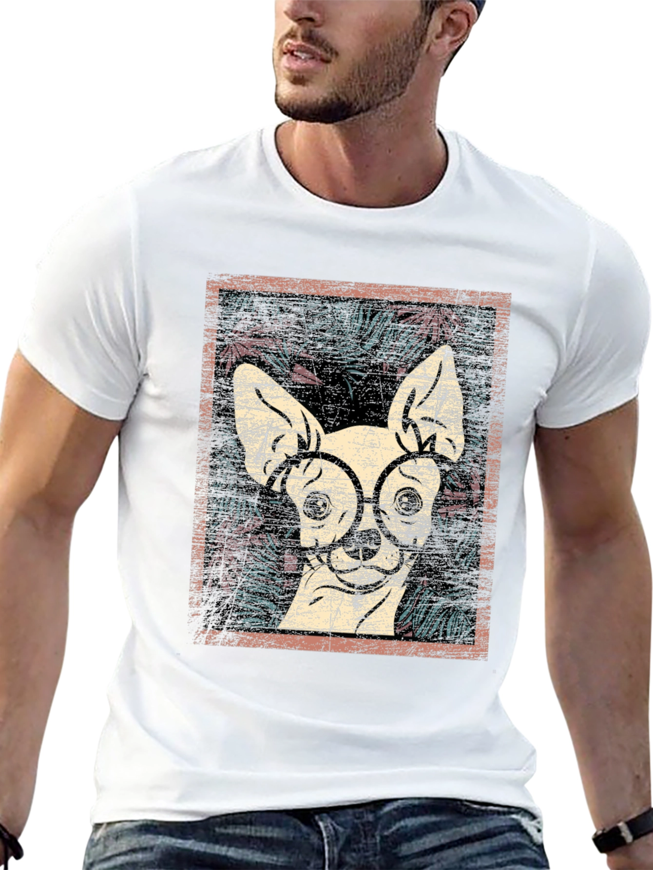 Dog with Glasses Graphic Print Tee