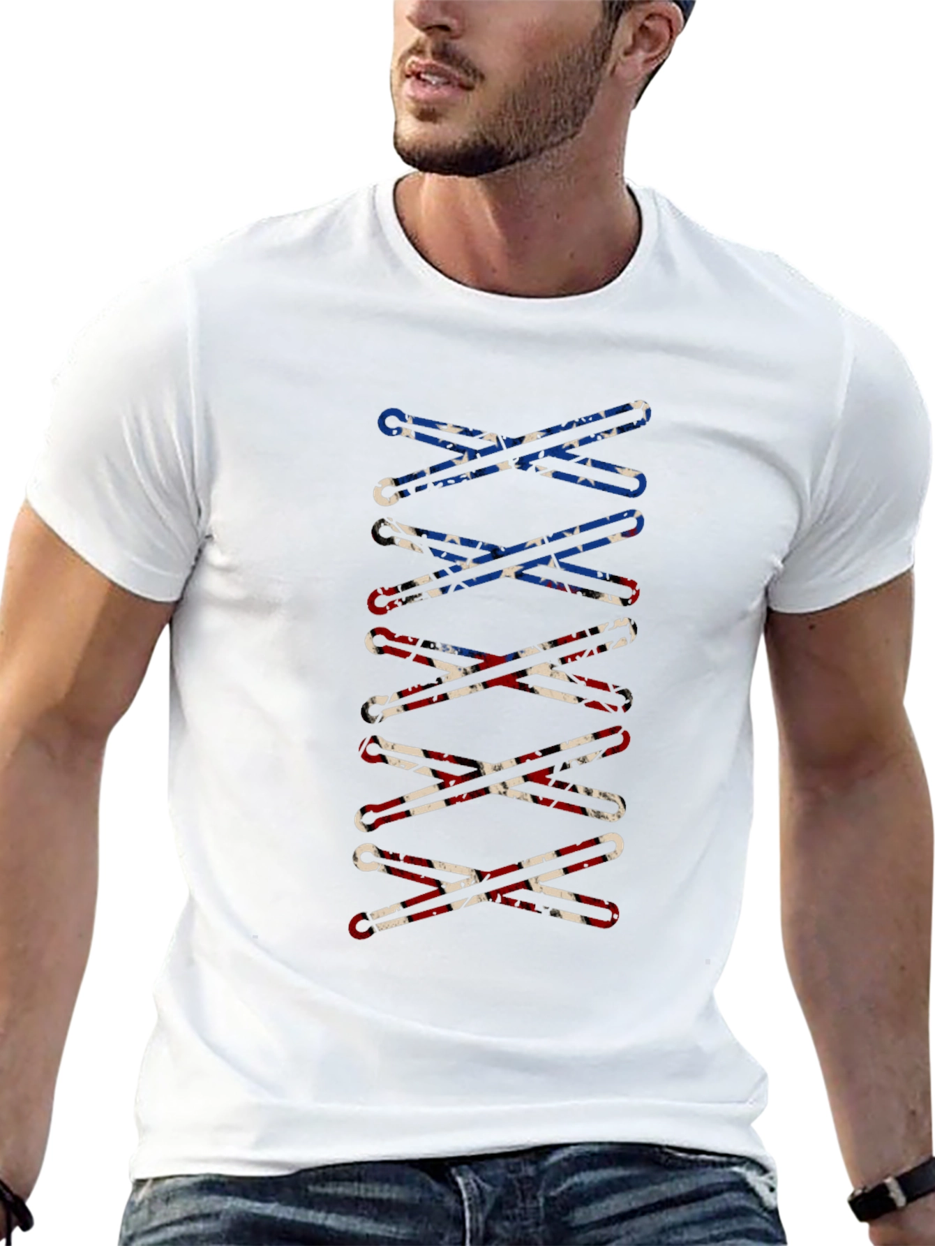 Confederate Flag Shoelace Print Black T-Shirt