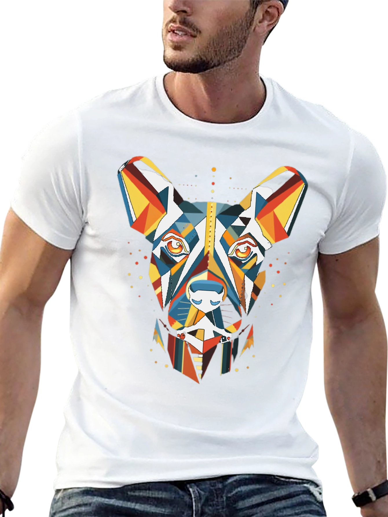 Geometric Dog Graphic Tee - Modern Art Shirt