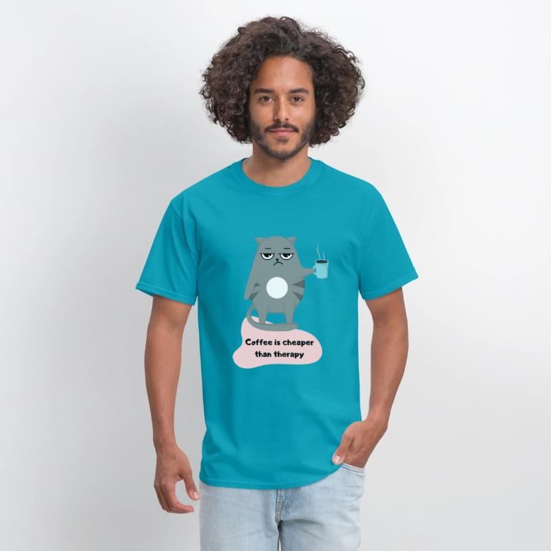 Coffee is Cheaper than Therapy - Cat Lover T-shirt