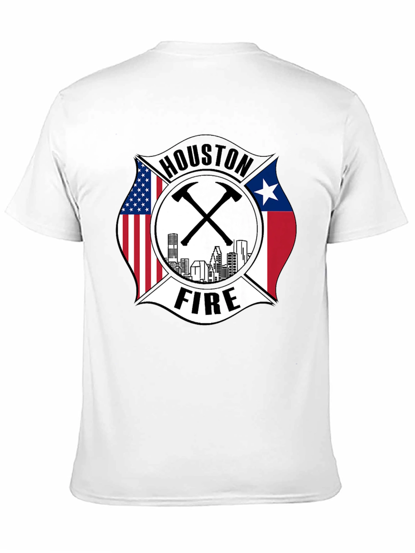 Houston Fire Department T-Shirt - American & Texas Flags
