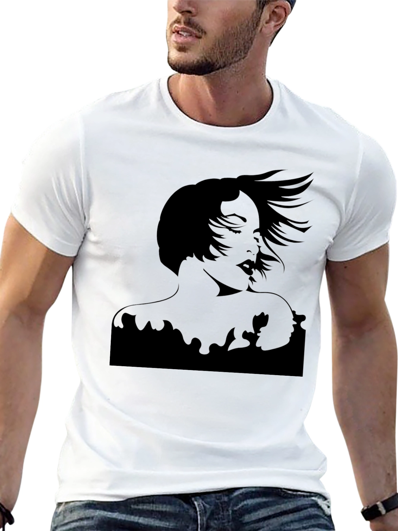Silhouette Woman Graphic Tee - Black Cotton Casual T-Shirt