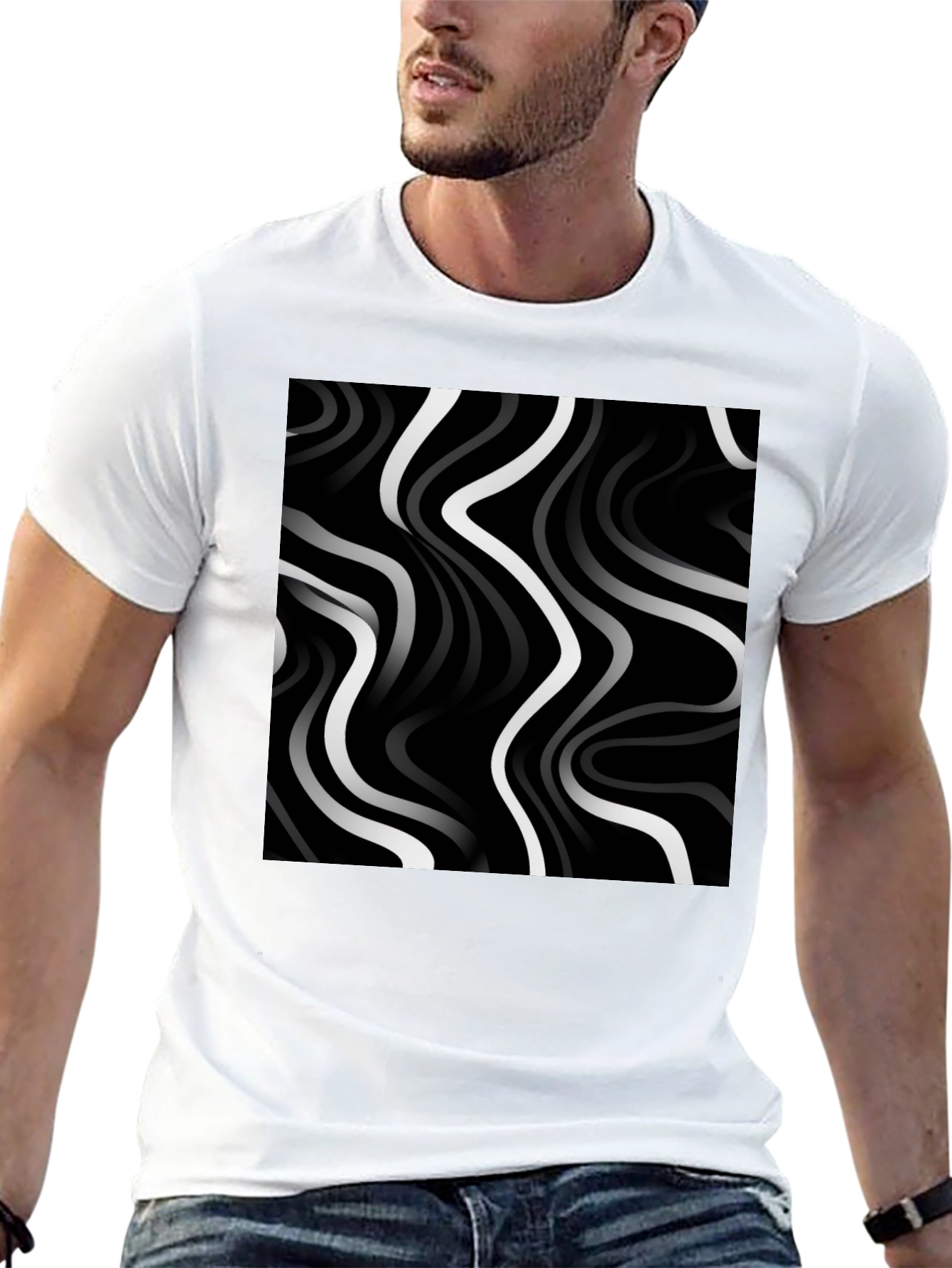 Abstract Wave Pattern Tee - Modern Black T-Shirt