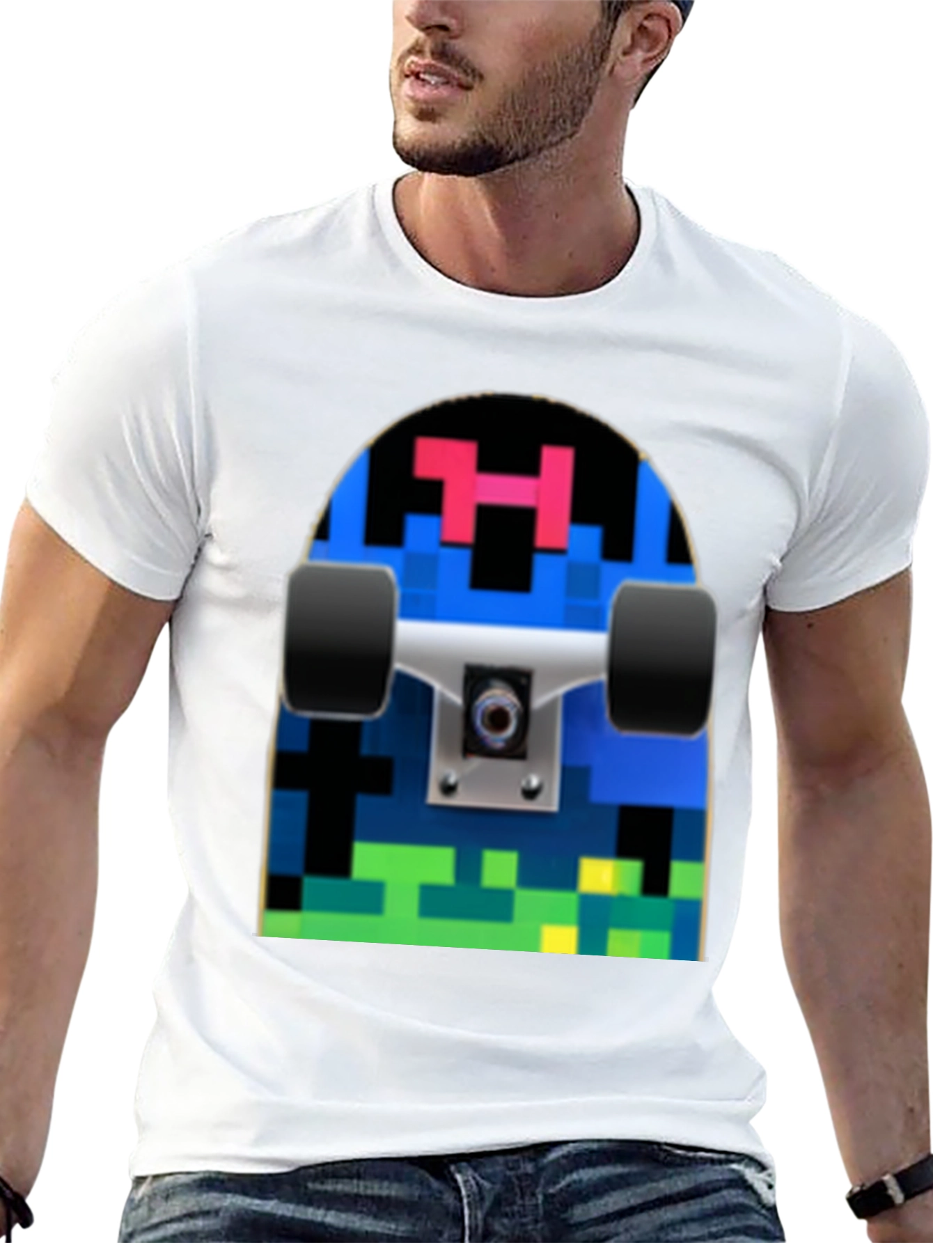Pixel Skateboard Graphic T-Shirt