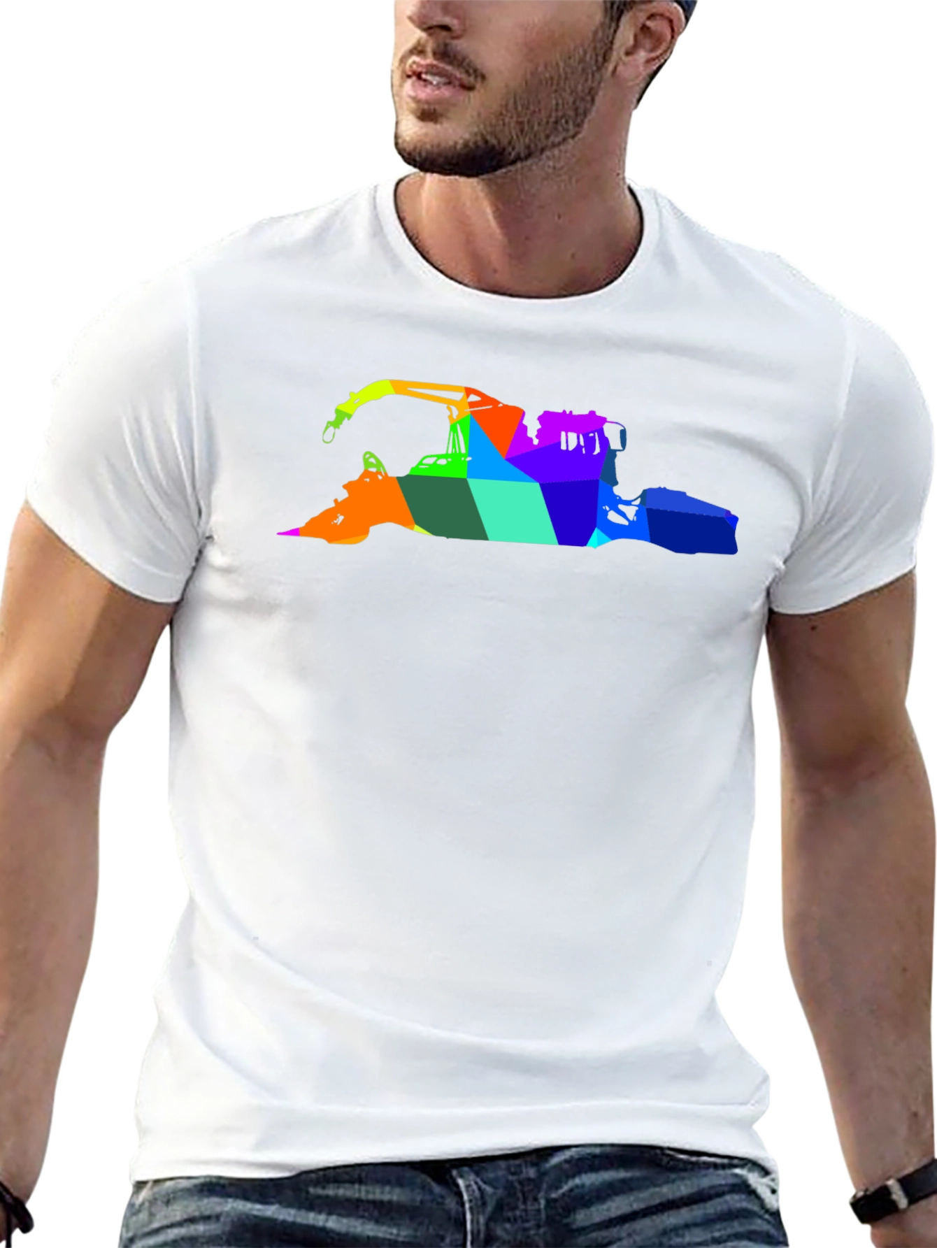 Abstract Rainbow Crane Black T-Shirt