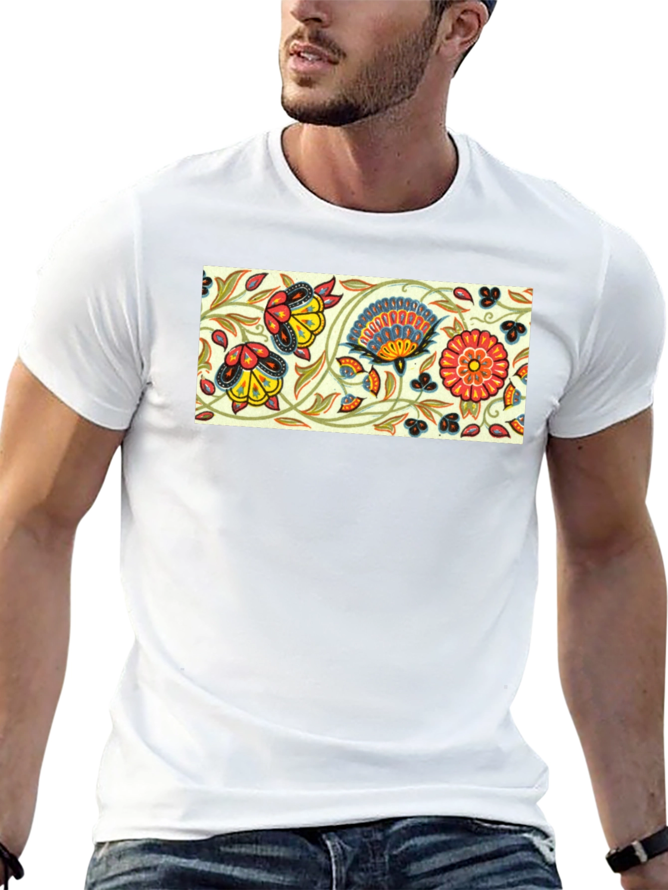 Floral Pattern Black T-Shirt