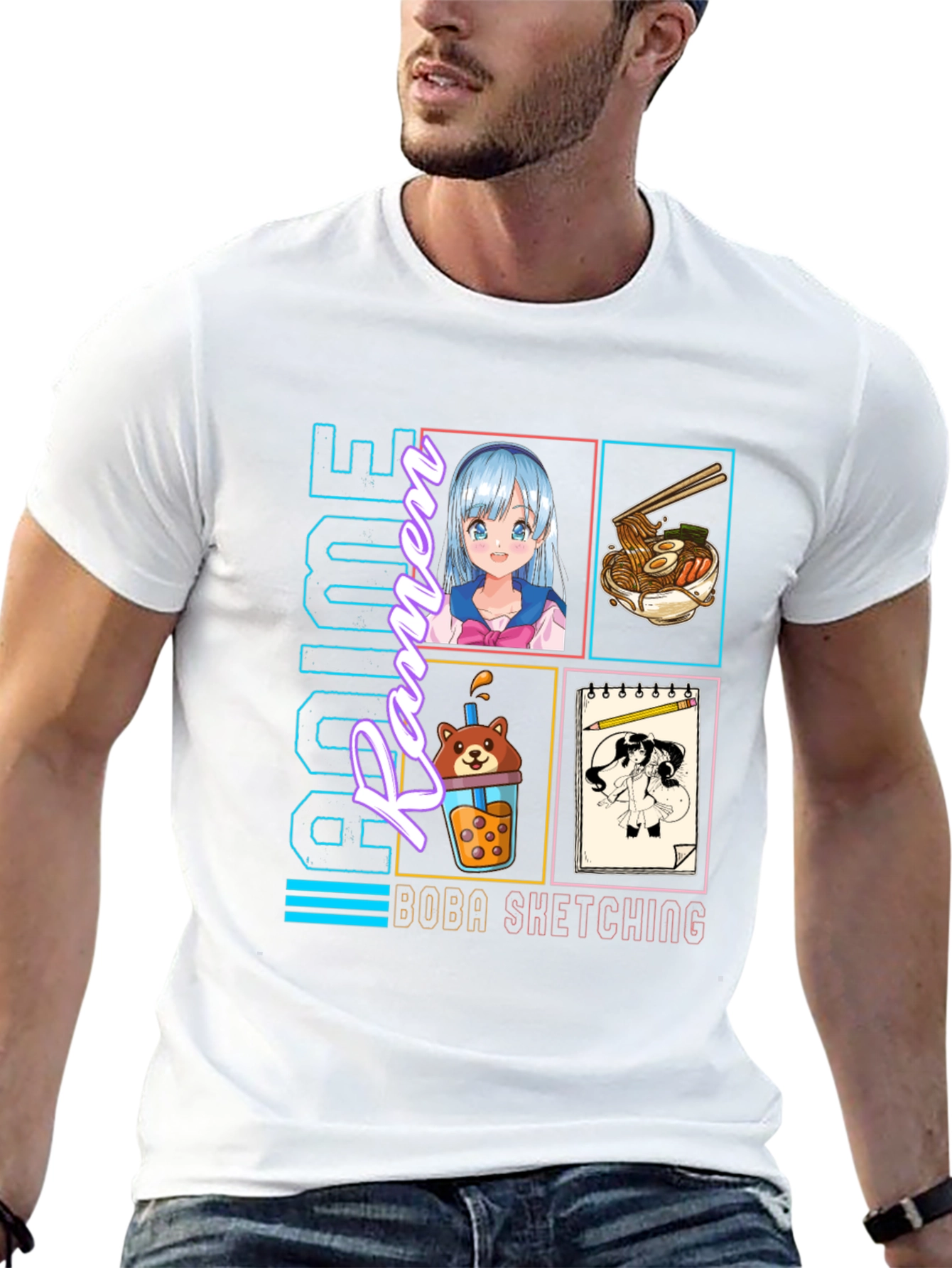 Anime Culture T-Shirt - Ramen Boba Sketching Design