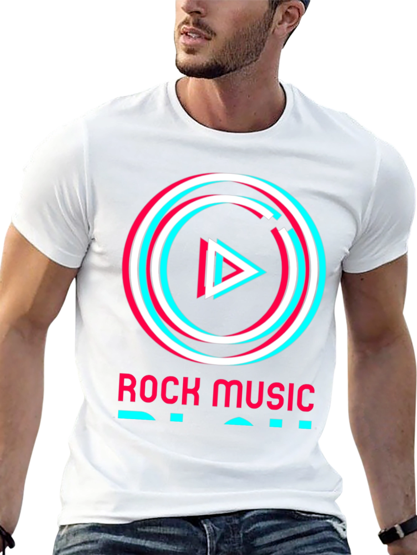 Rock Music Tee - Glitch Play Button Graphic T-Shirt