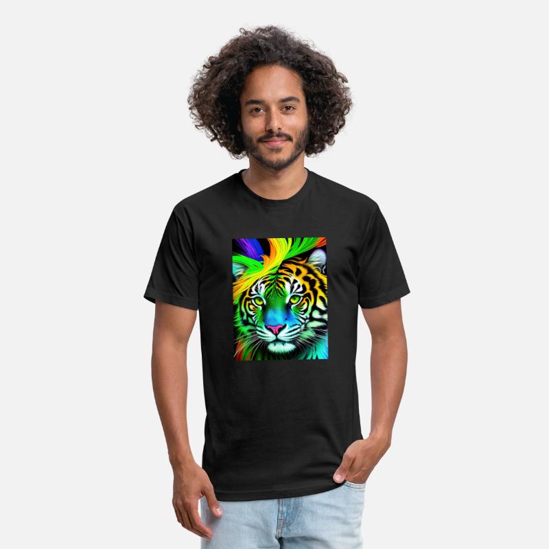 Green tiger with rainbow splashes of colors