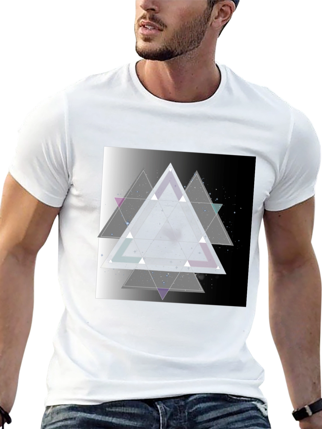 Geometric Triangle Graphic Print Black T-Shirt