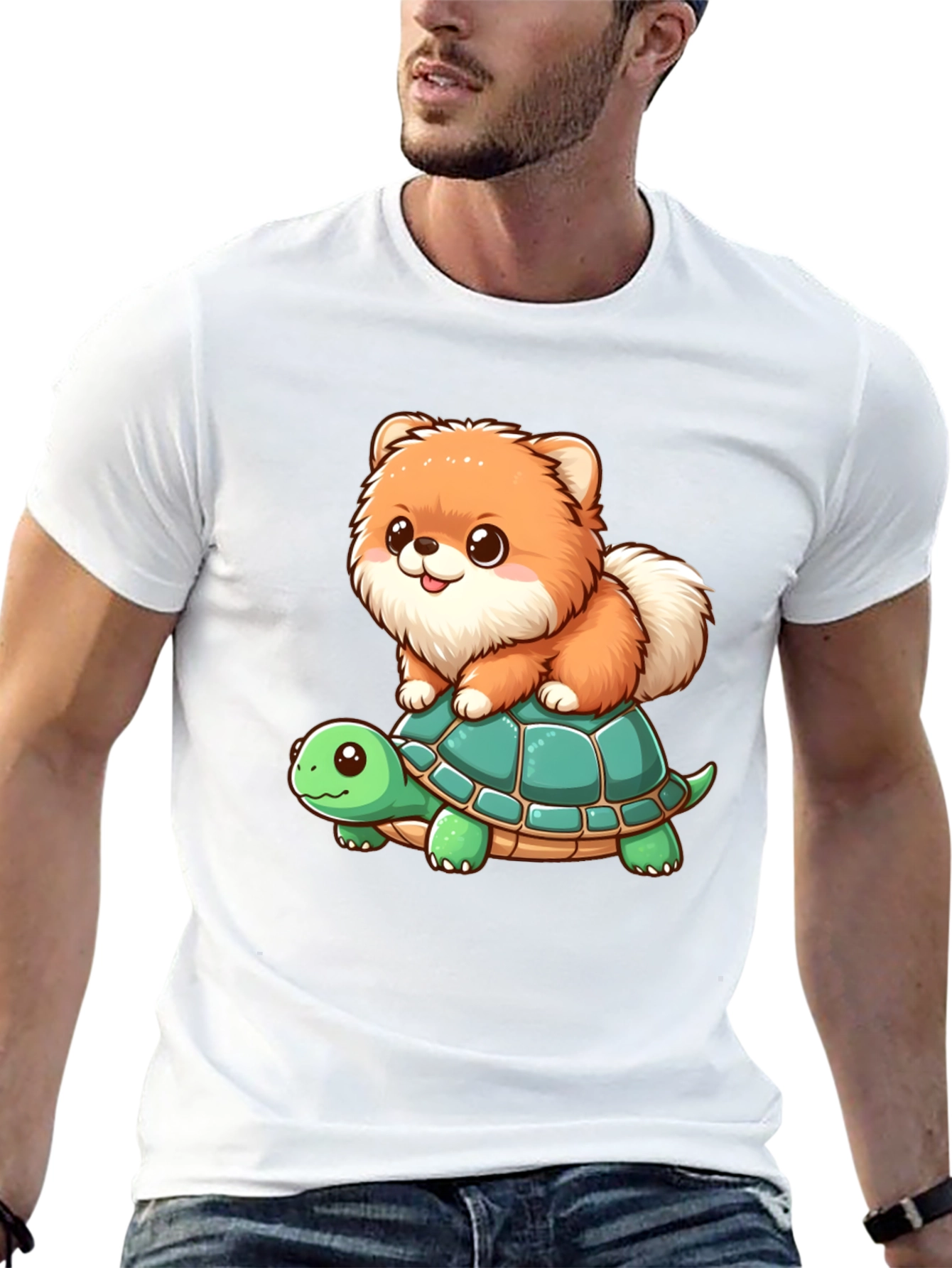 Cute Dog Riding Turtle Graphic Tee
