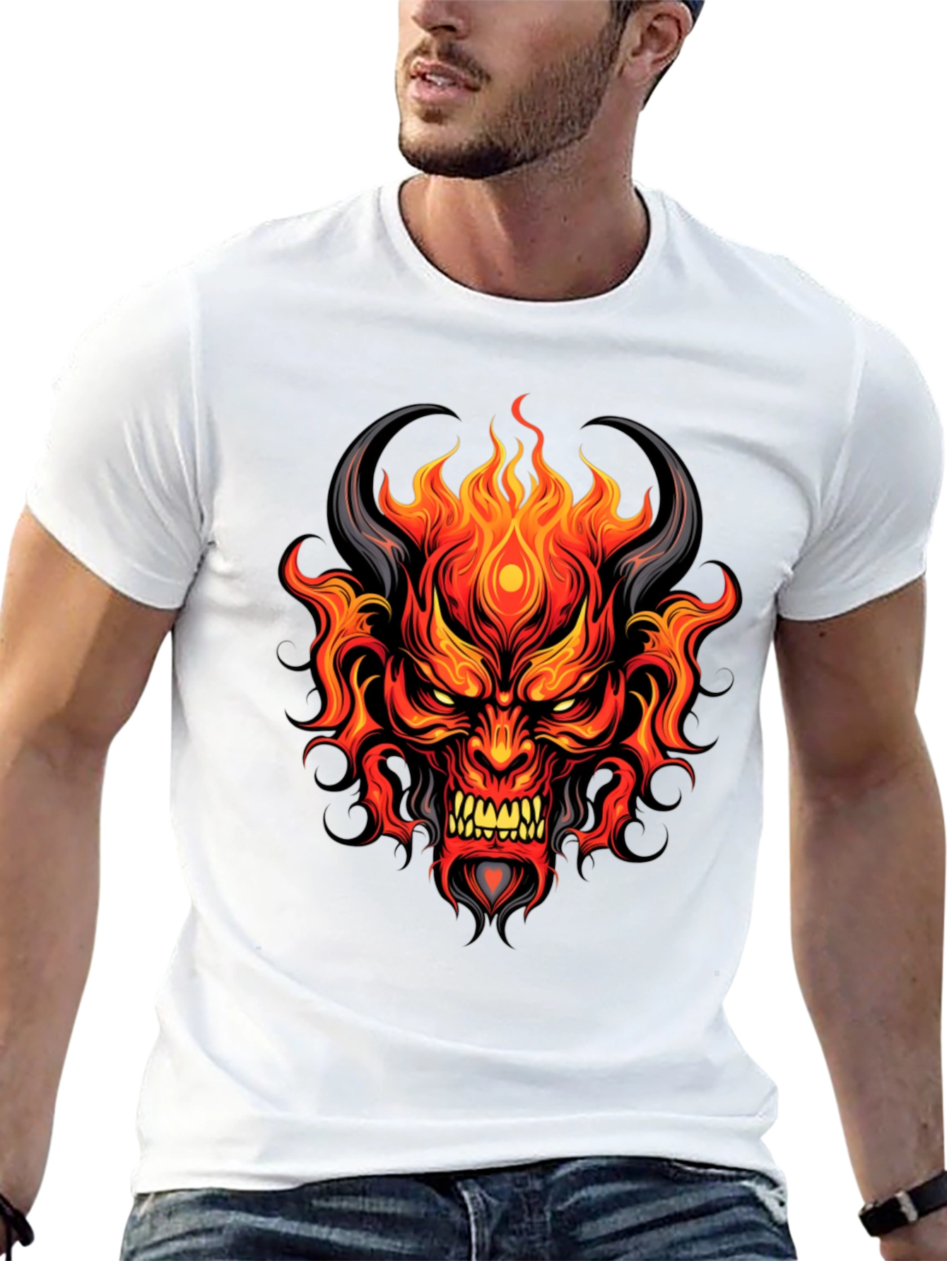 Fiery Demon Graphic T-Shirt - Bold & Unique Design