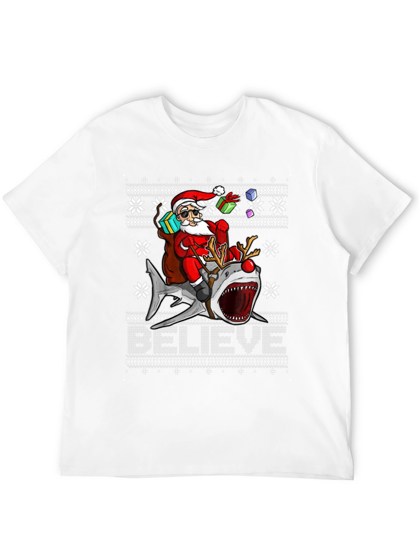 Santa Riding Shark Ugly Christmas Sweater T-Shirt