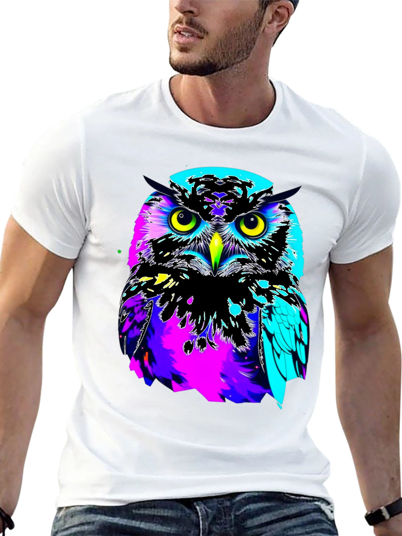 Vibrant Owl Graphic Black T-Shirt