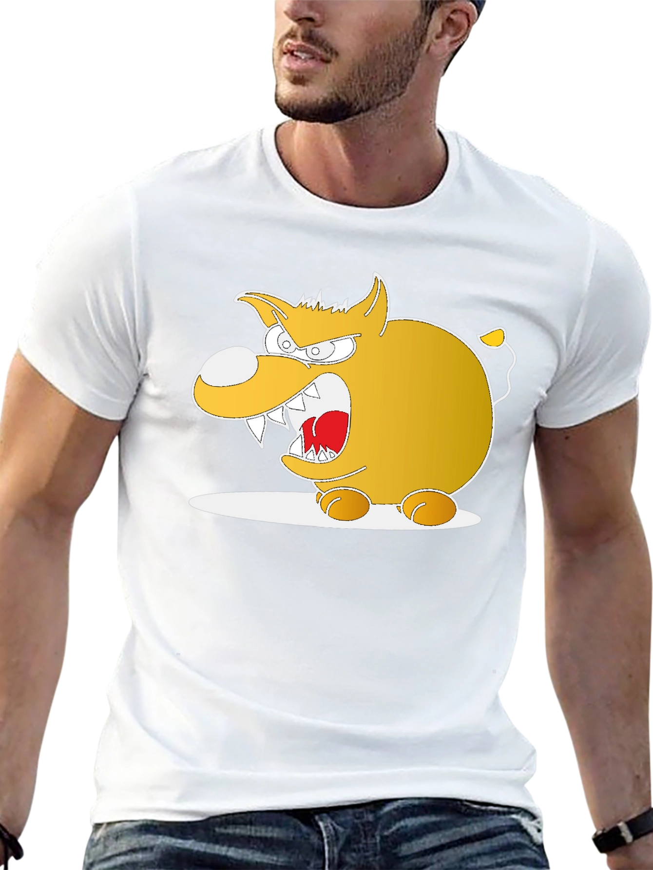 Cartoon Angry Dog Graphic Black Tee