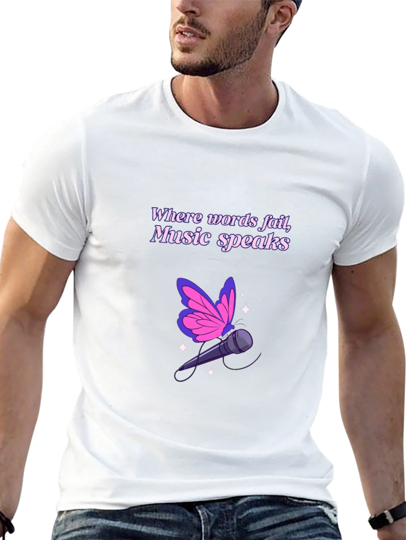 Music Speaks Graphic Tee - Butterfly Microphone