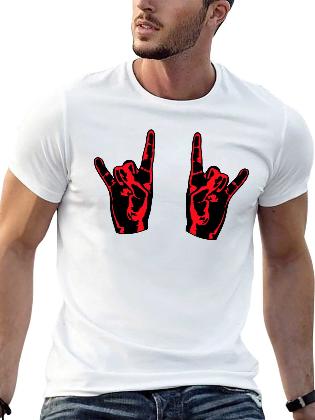 Rock On! Black T-Shirt with Red Hand Design