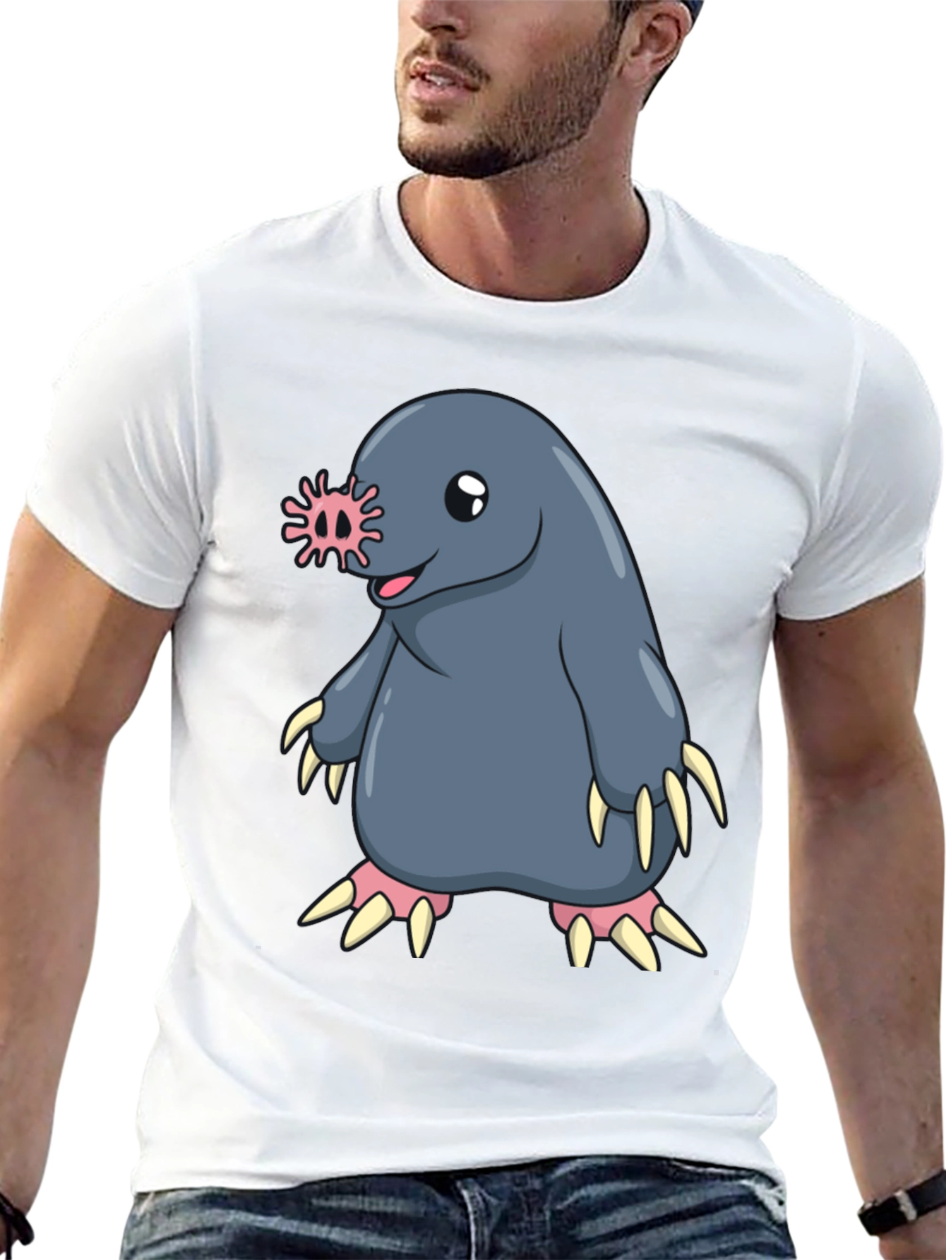 Funny Mole Cartoon Black T-Shirt