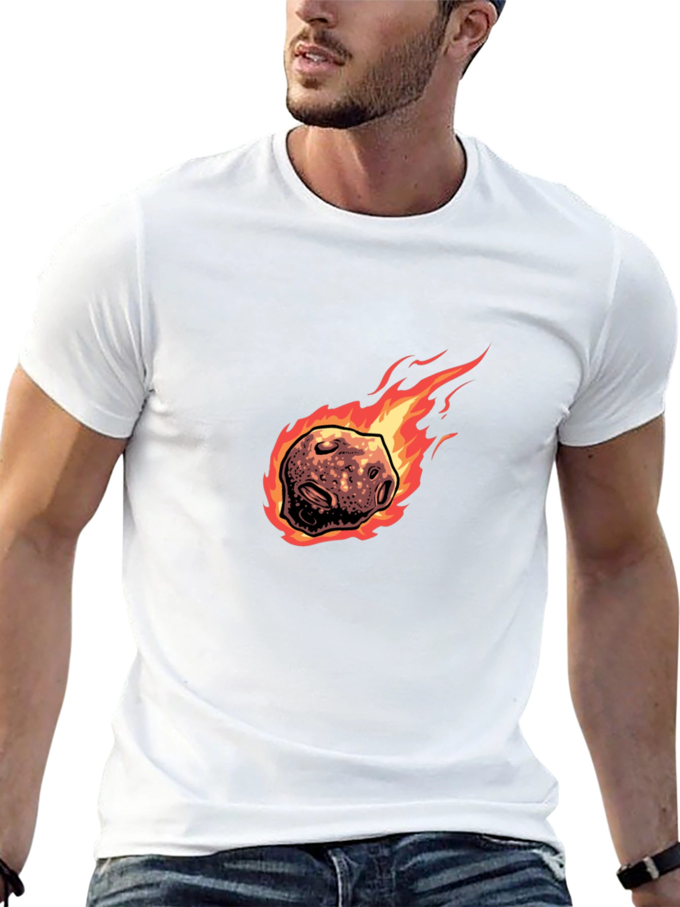 Flaming Meteor Graphic Tee - Black Cotton T-Shirt