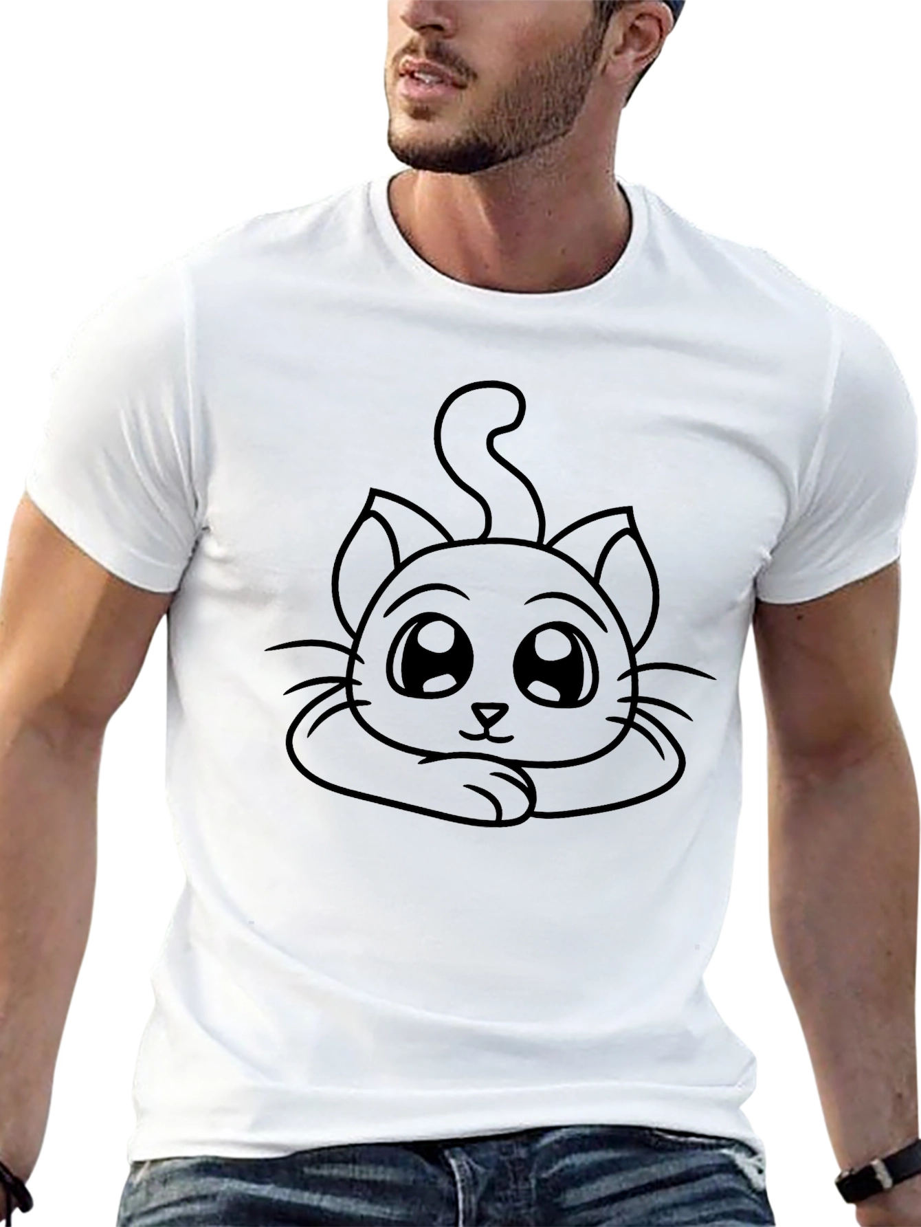 Cute Cartoon Cat Black T-Shirt