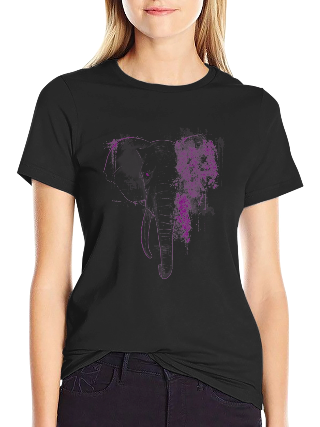 Elephant Floral Graphic Tee - Black