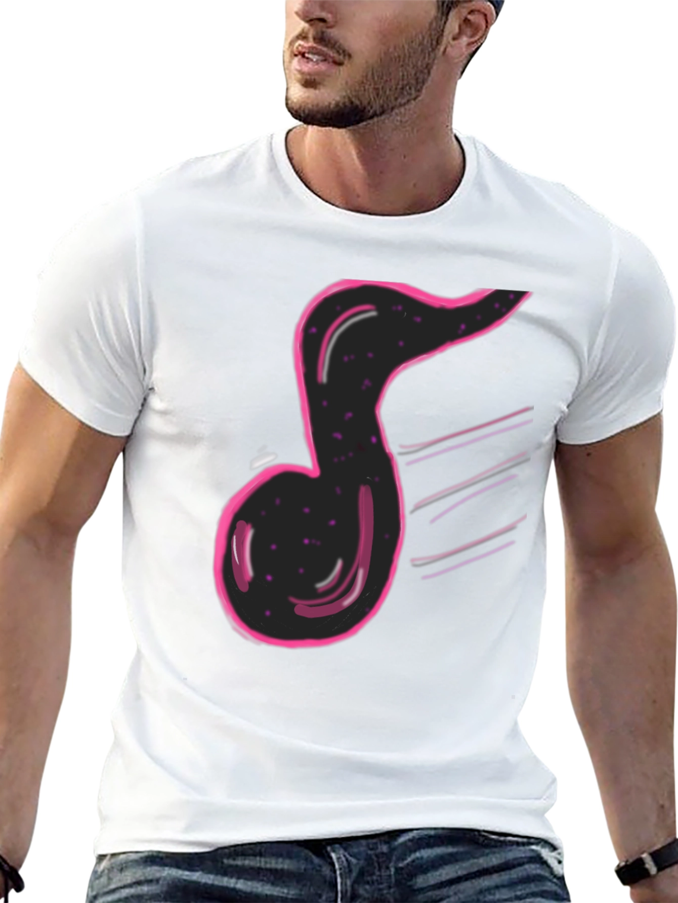 Musical Note Graphic Print Black T-Shirt