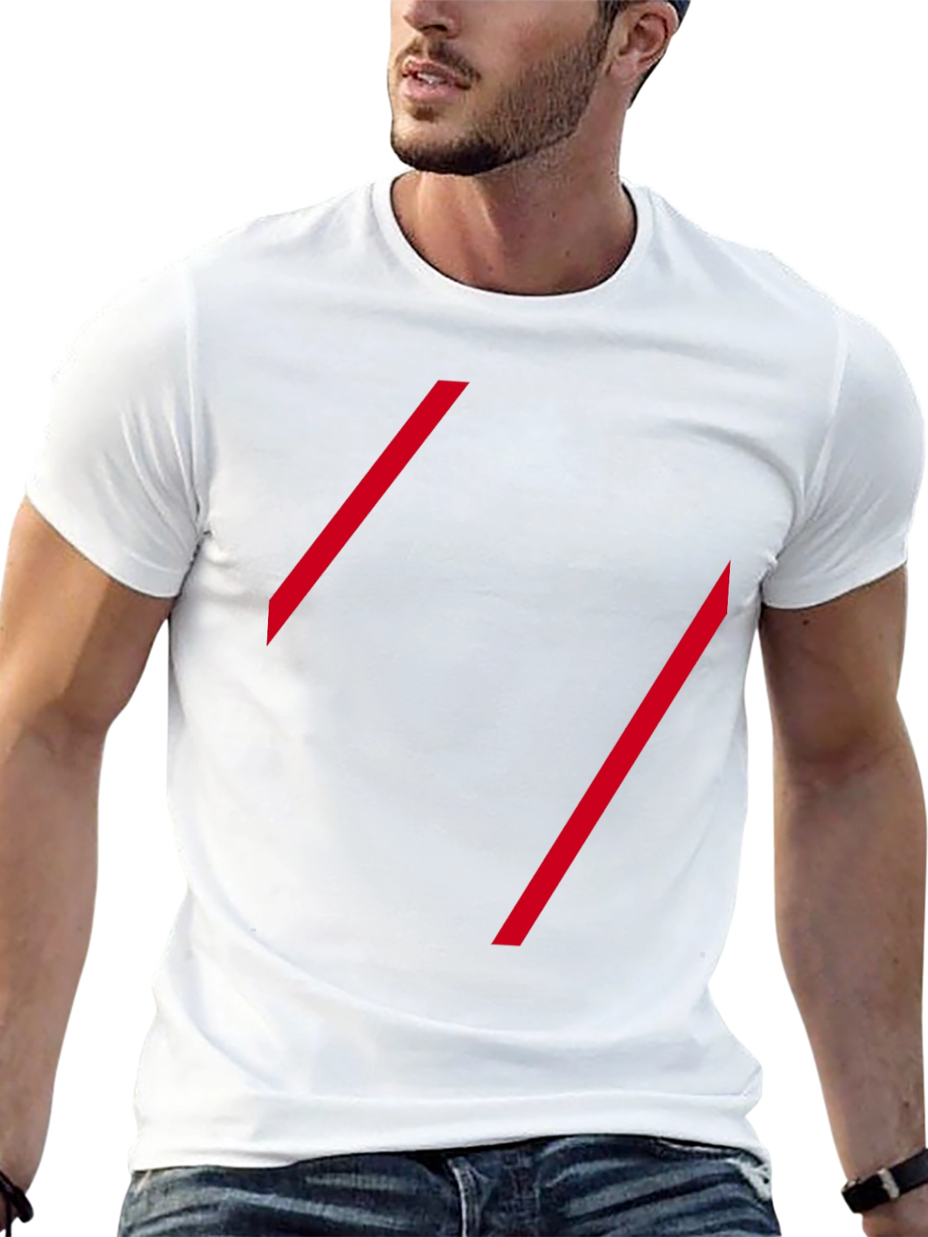 Modern Black Tee with Red Diagonal Lines