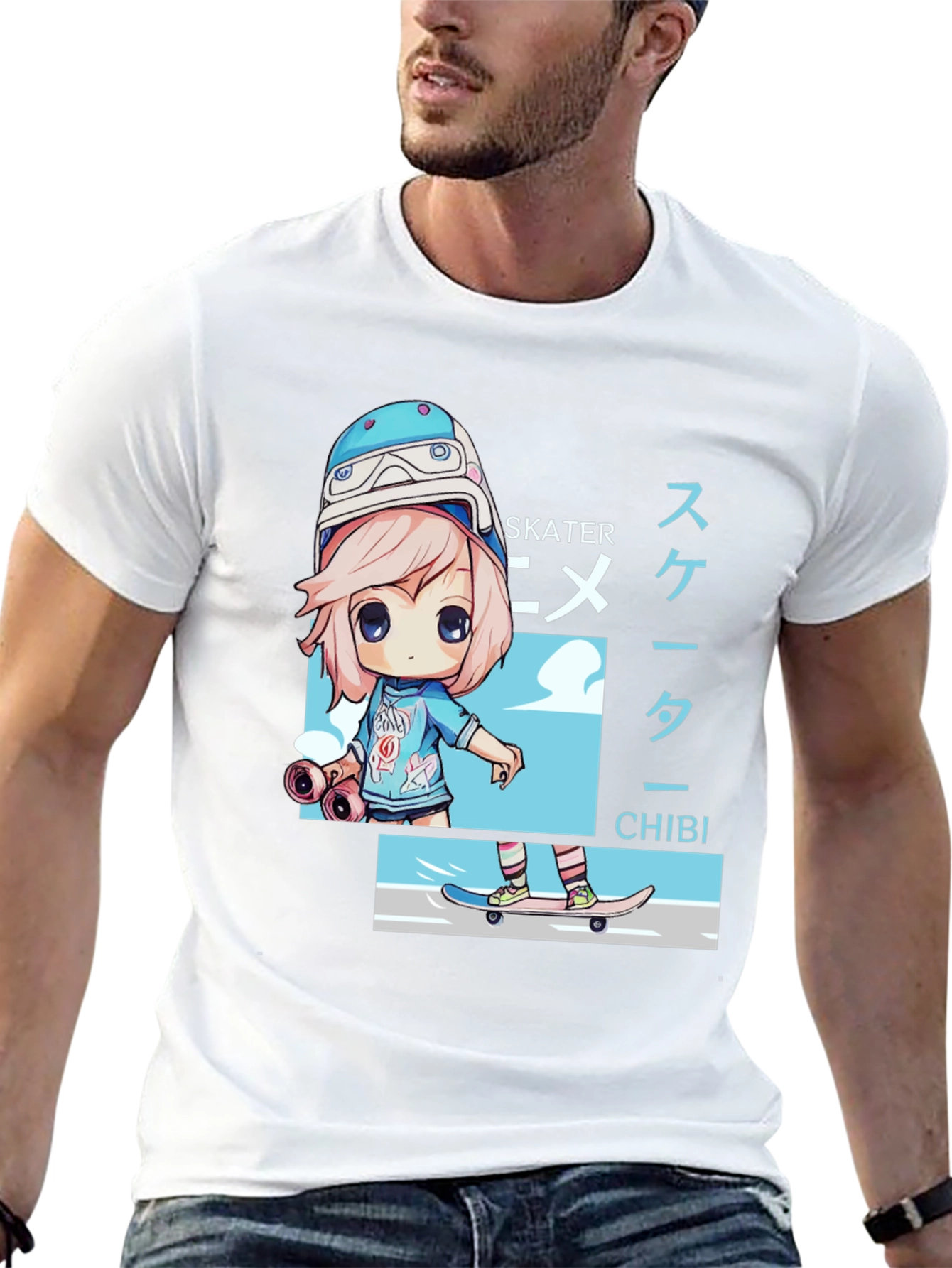 Anime Skater Chibi Black T-Shirt