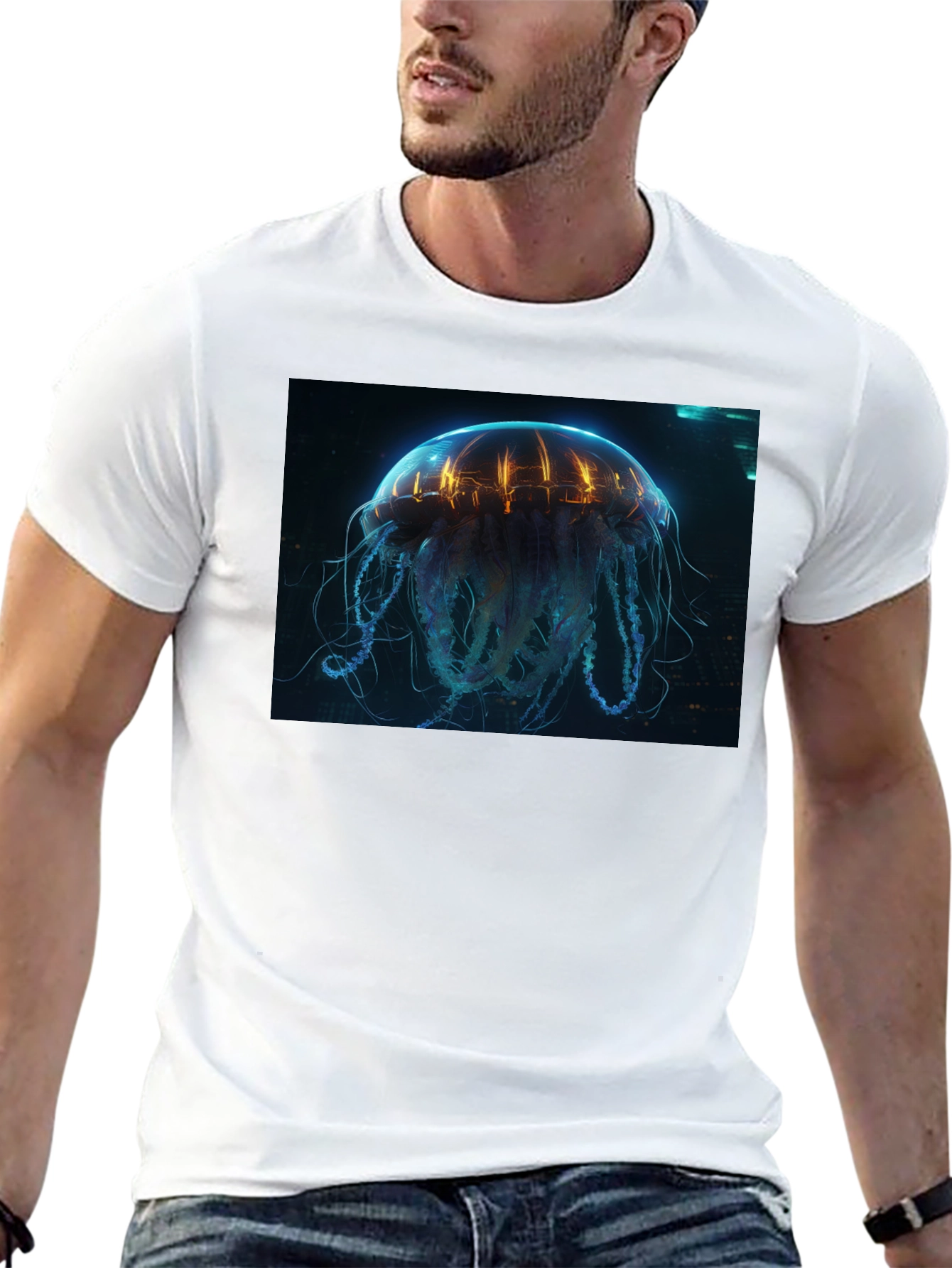 Cyberpunk Jellyfish Graphic Tee - Black Cotton