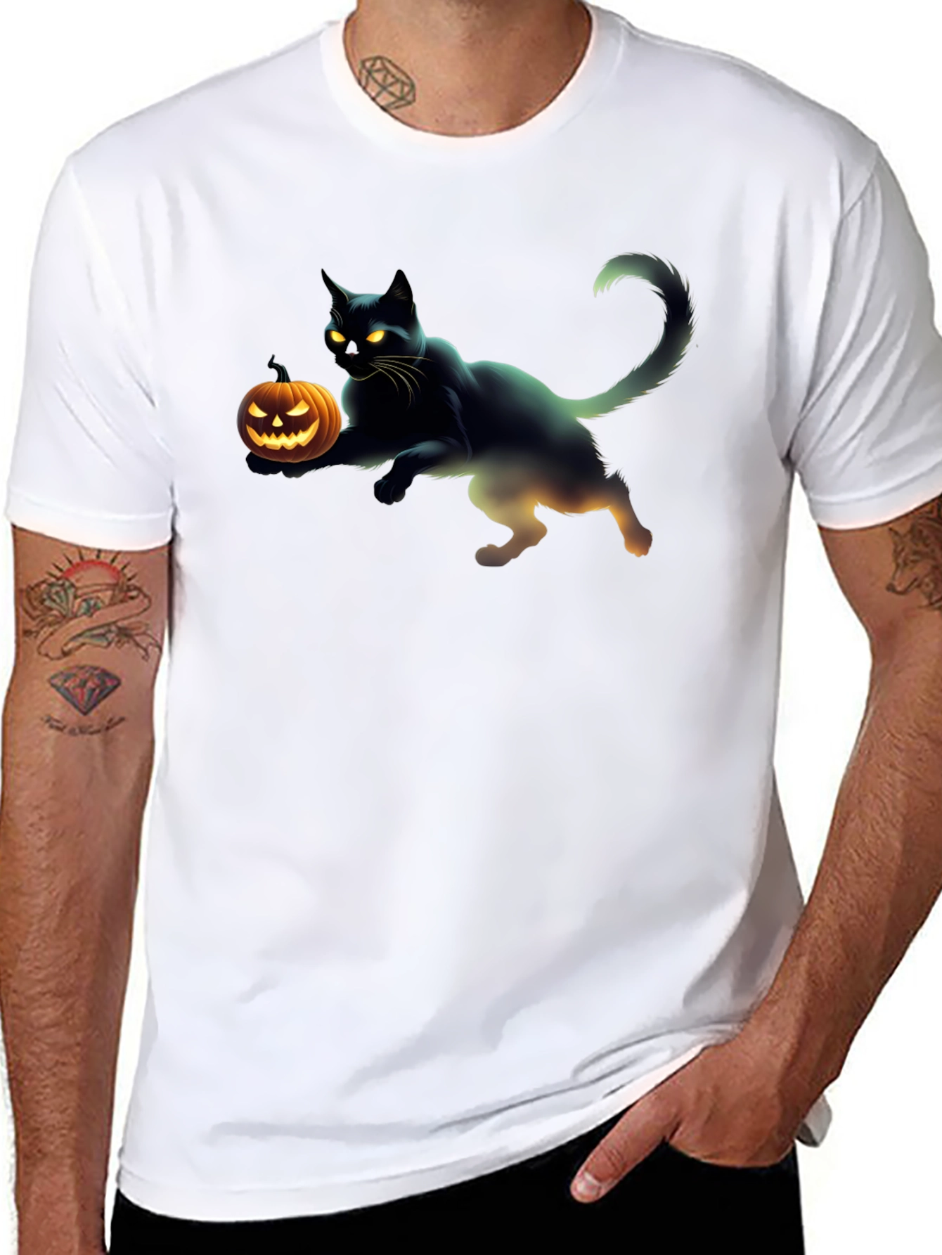 Halloween Cat Pumpkin T-Shirt - Black Tee