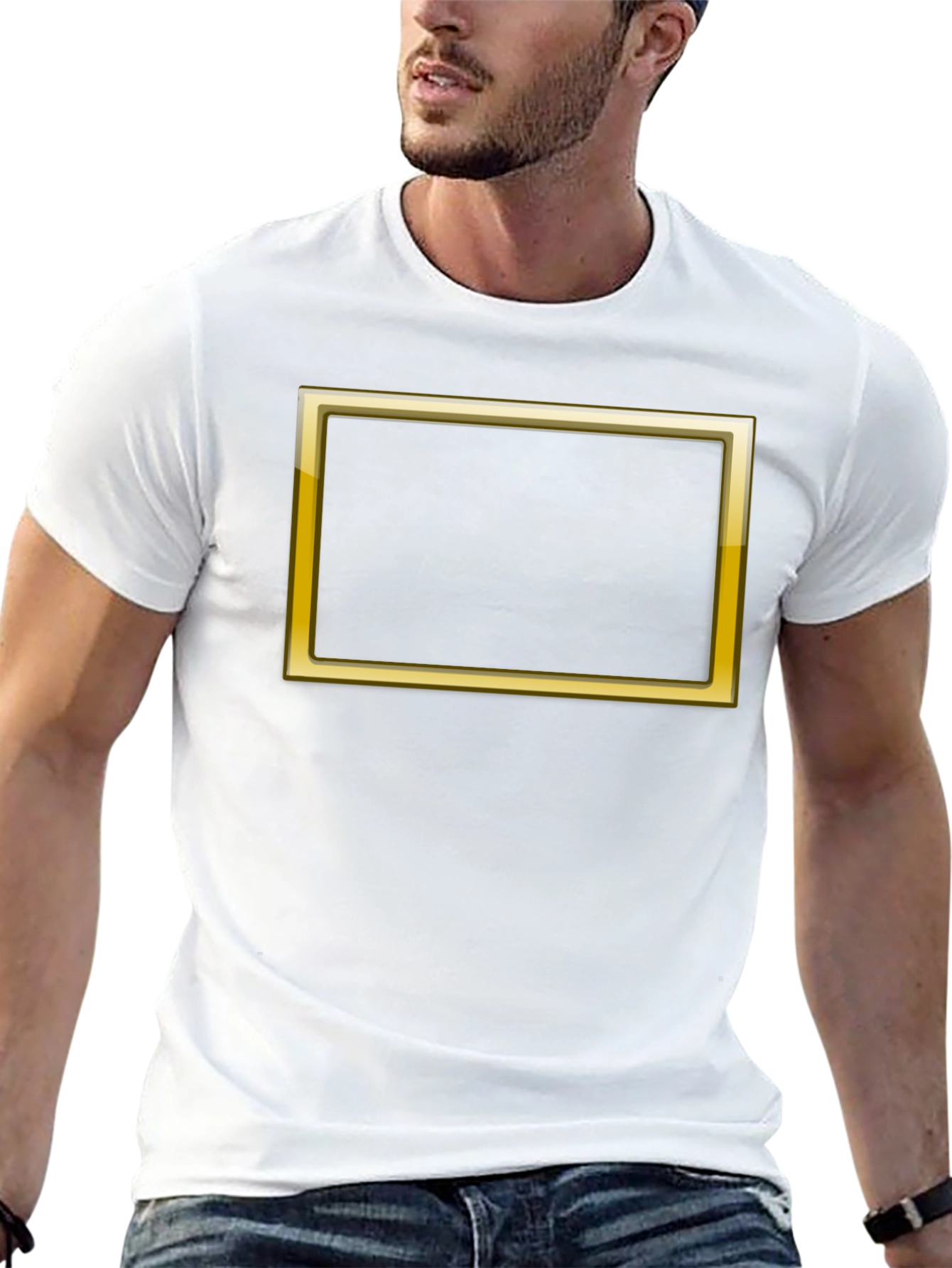 Black Graphic Tee with Gold Border Design
