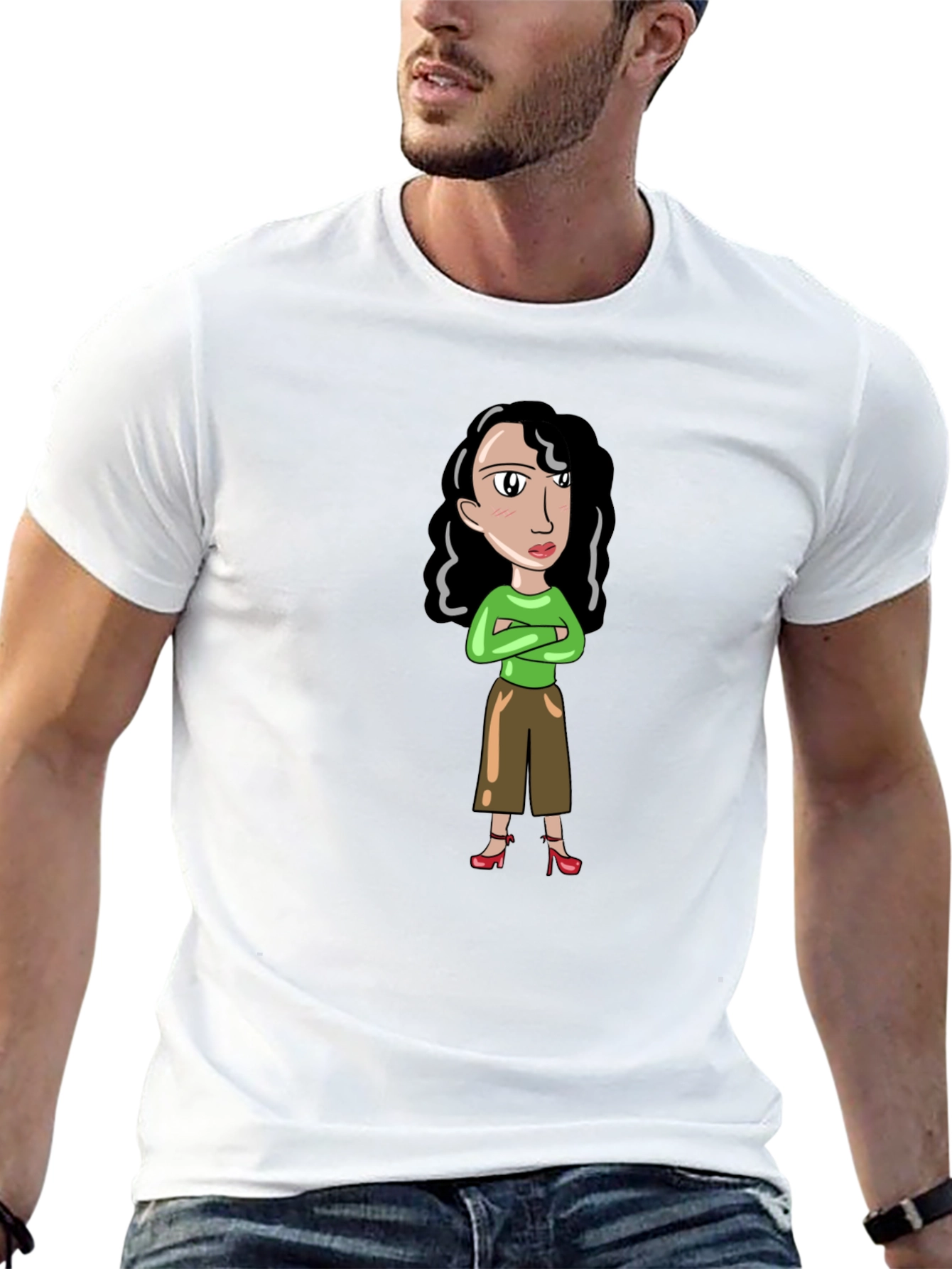 Cartoon Woman Graphic T-Shirt