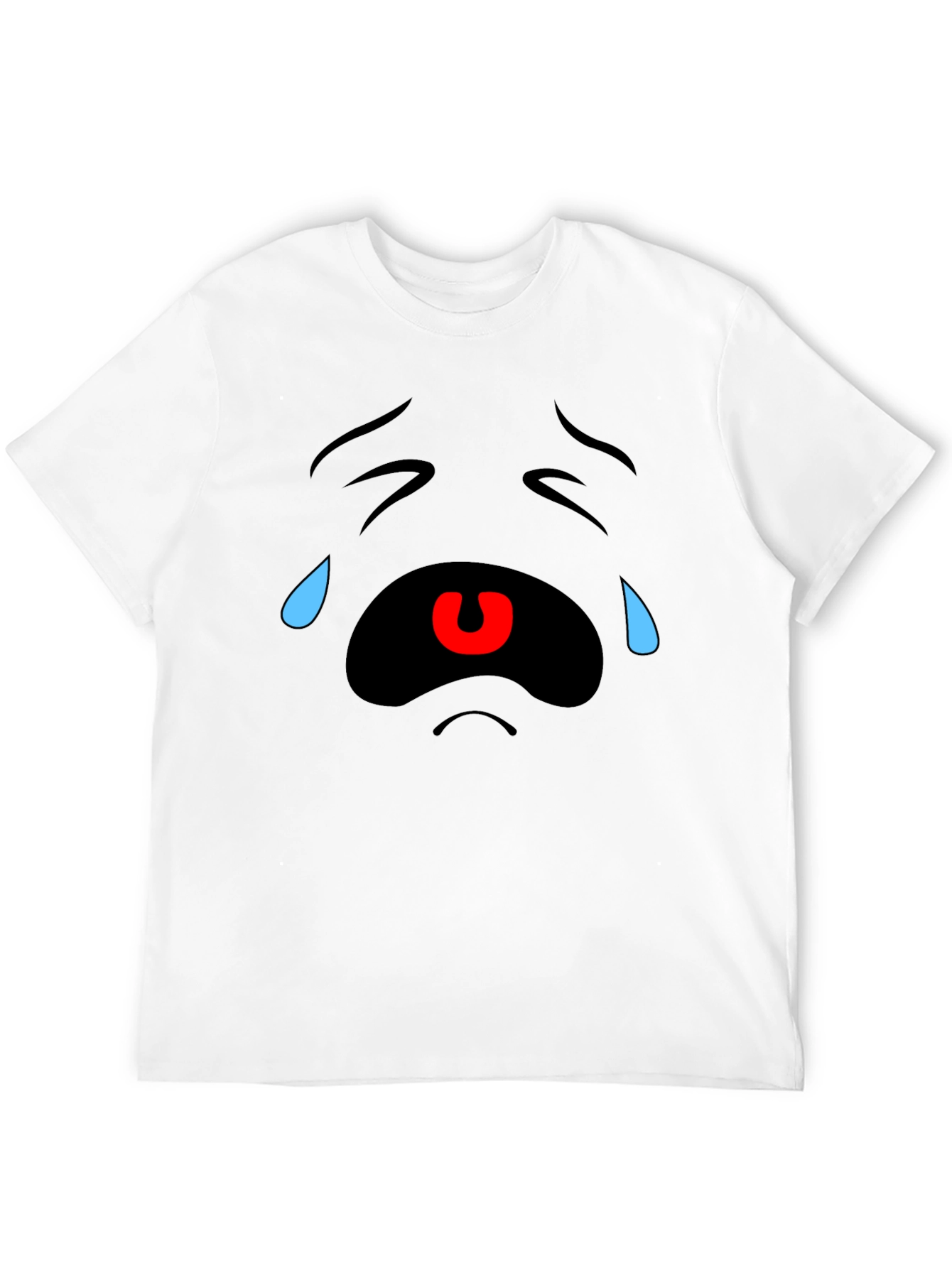 Crying Cartoon Face Black T-Shirt
