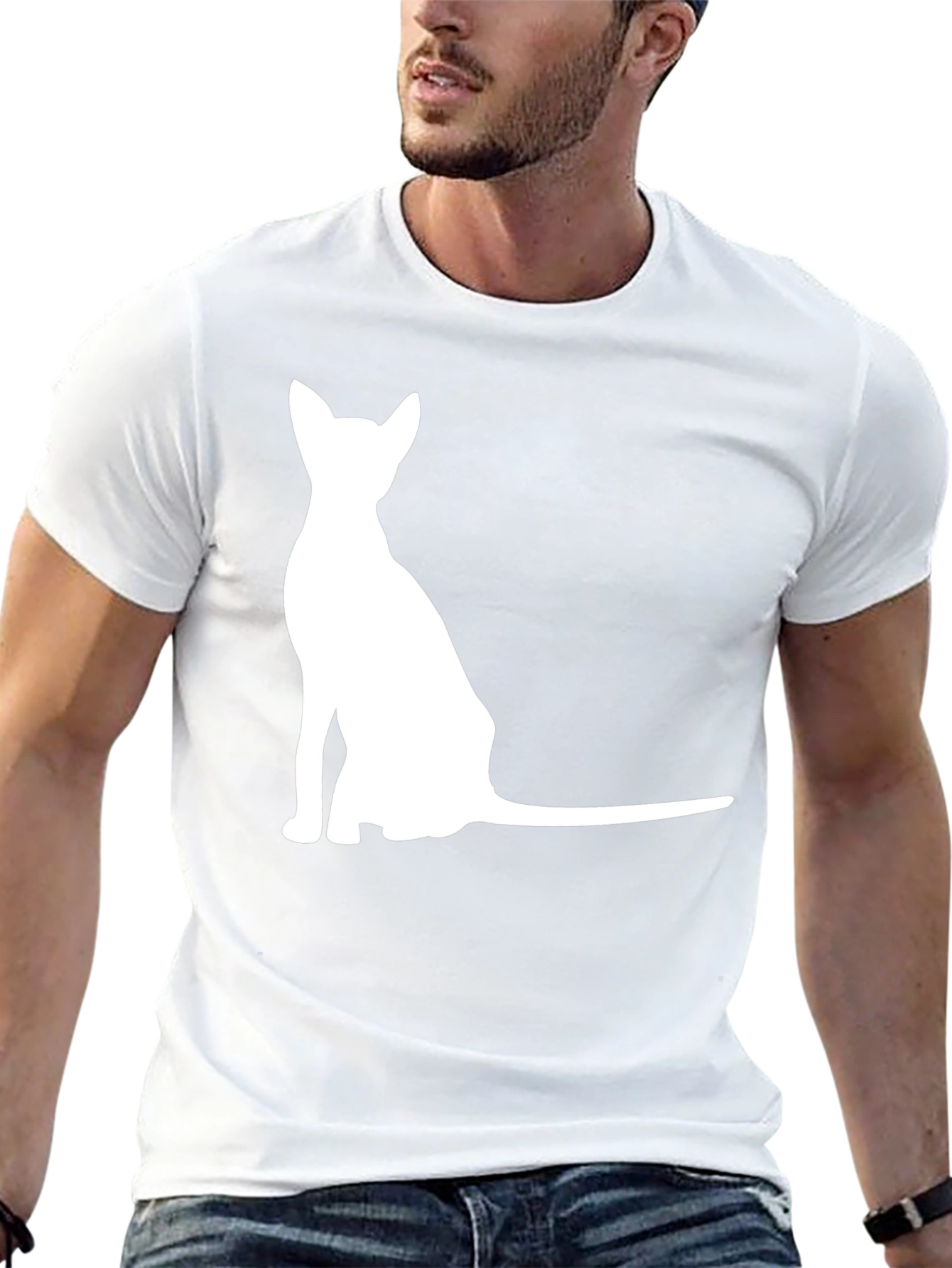 Mens Black T-Shirt with Cat Graphic